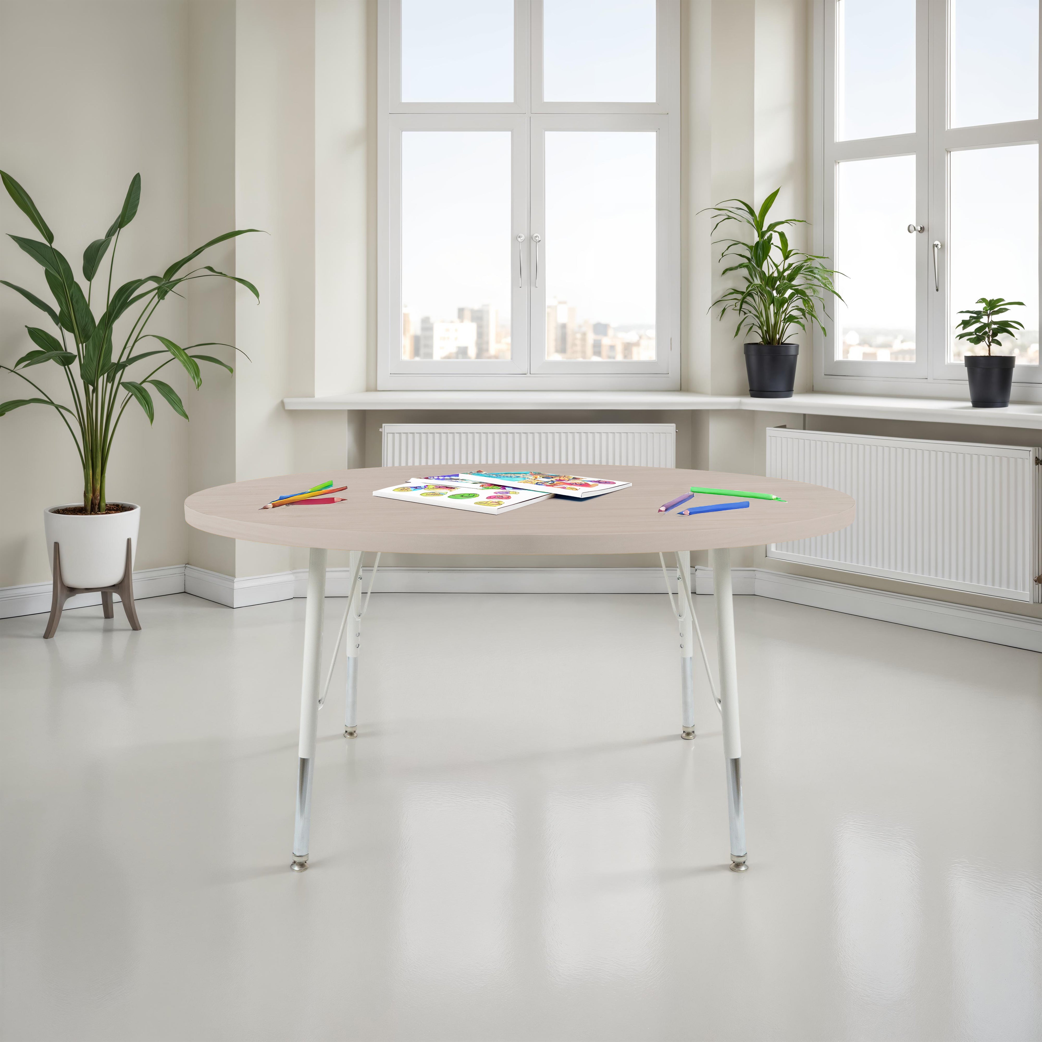 48" Round Thermofused Woodgrain Activity Table with Standard Legs - Asian Sand/White