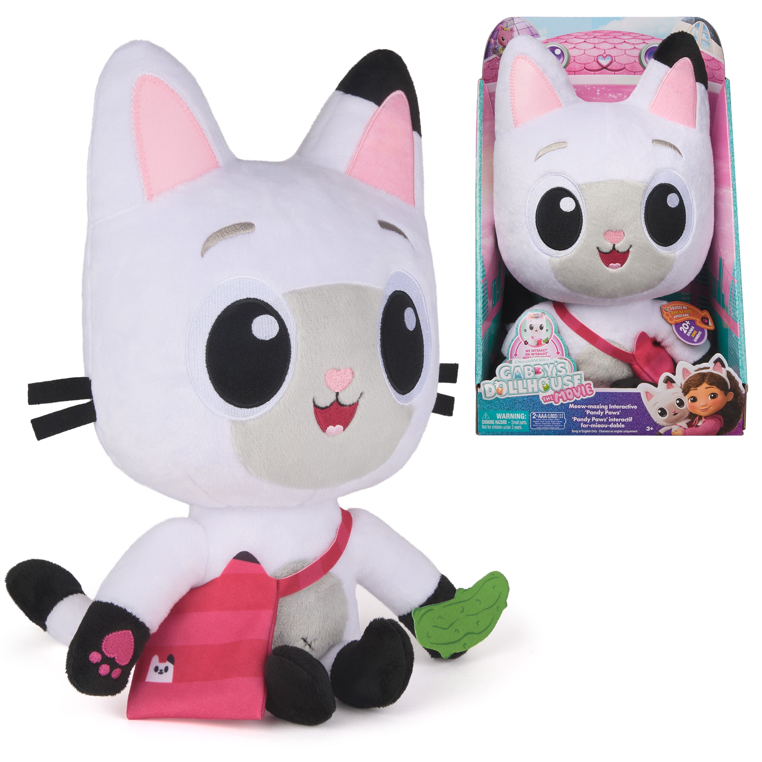 Gabby's Dollhouse: The Movie, Meow-mazing Interactive Pandy Paws Plush Toy with 3 Accessories & Removable Bag, Kids Toys for Girls & Boys Ages 3 and Up