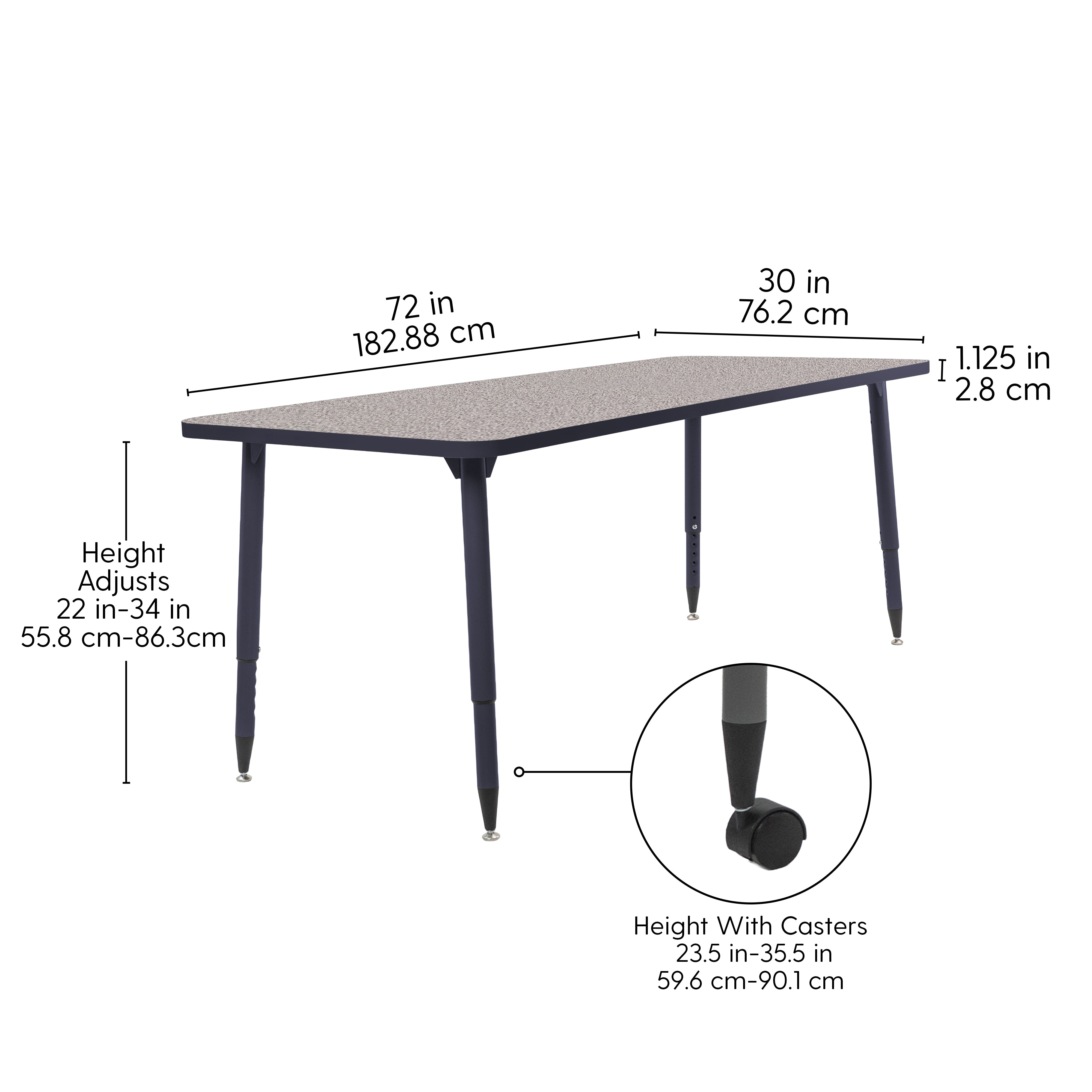 Adapte 30" x 72" Rectangle Activity Table with Adjustable Tapered Legs - Gray/Navy