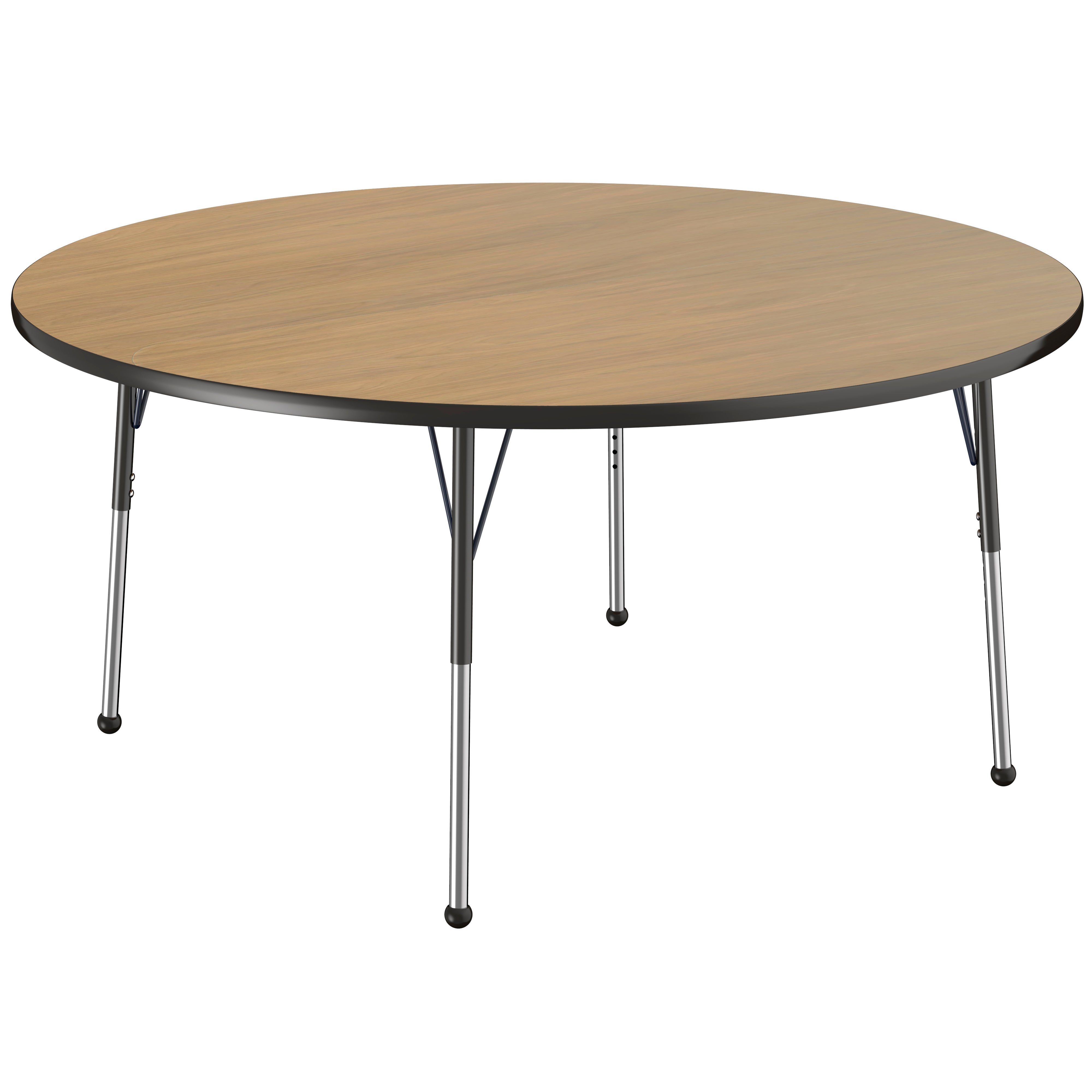 60" Round T-Molding Activity Table with Adjustable Standard Ball Glide Legs - Pasadena Oak/Black