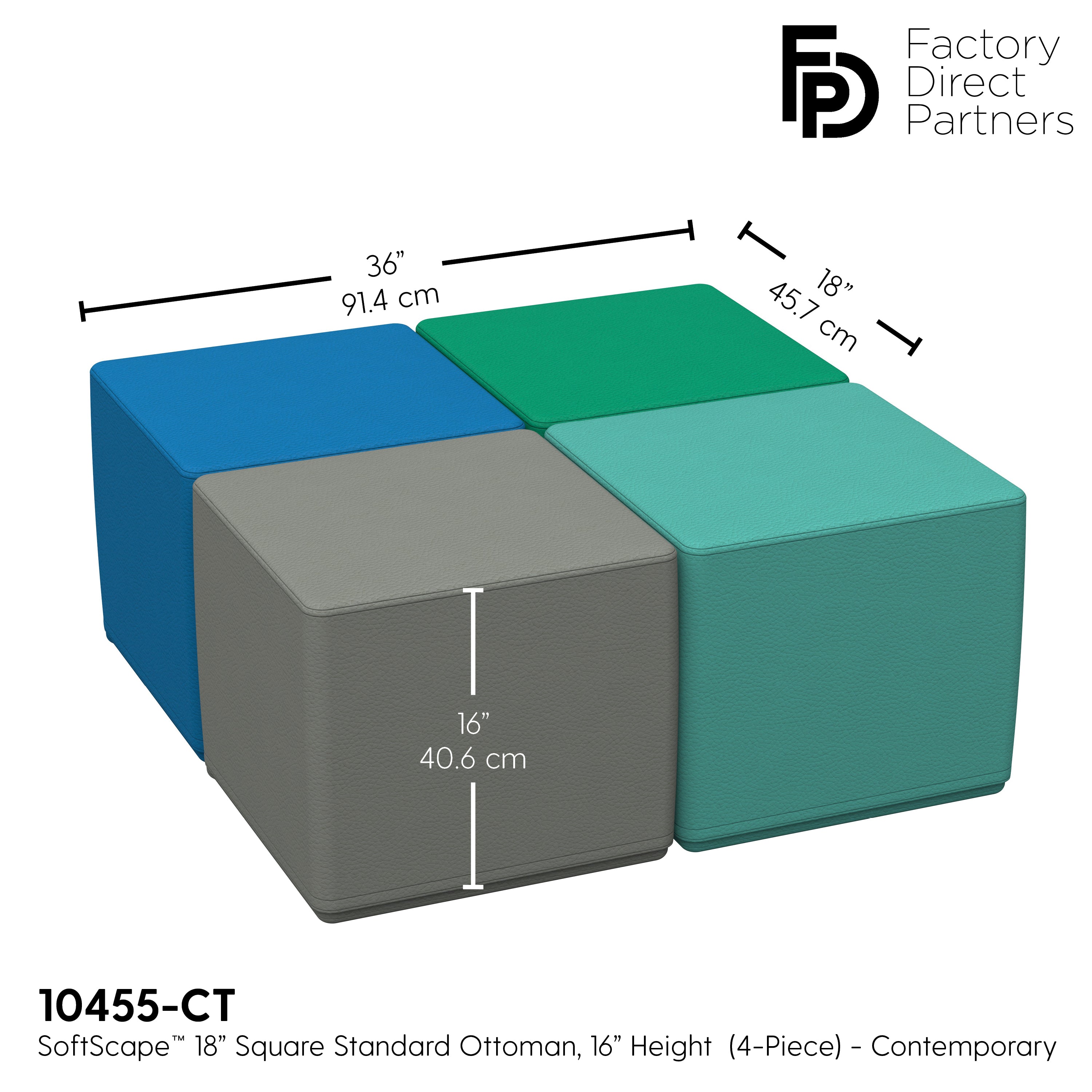 SoftScape 18" Square Ottoman 16" Height, 4-Piece - Contemporary