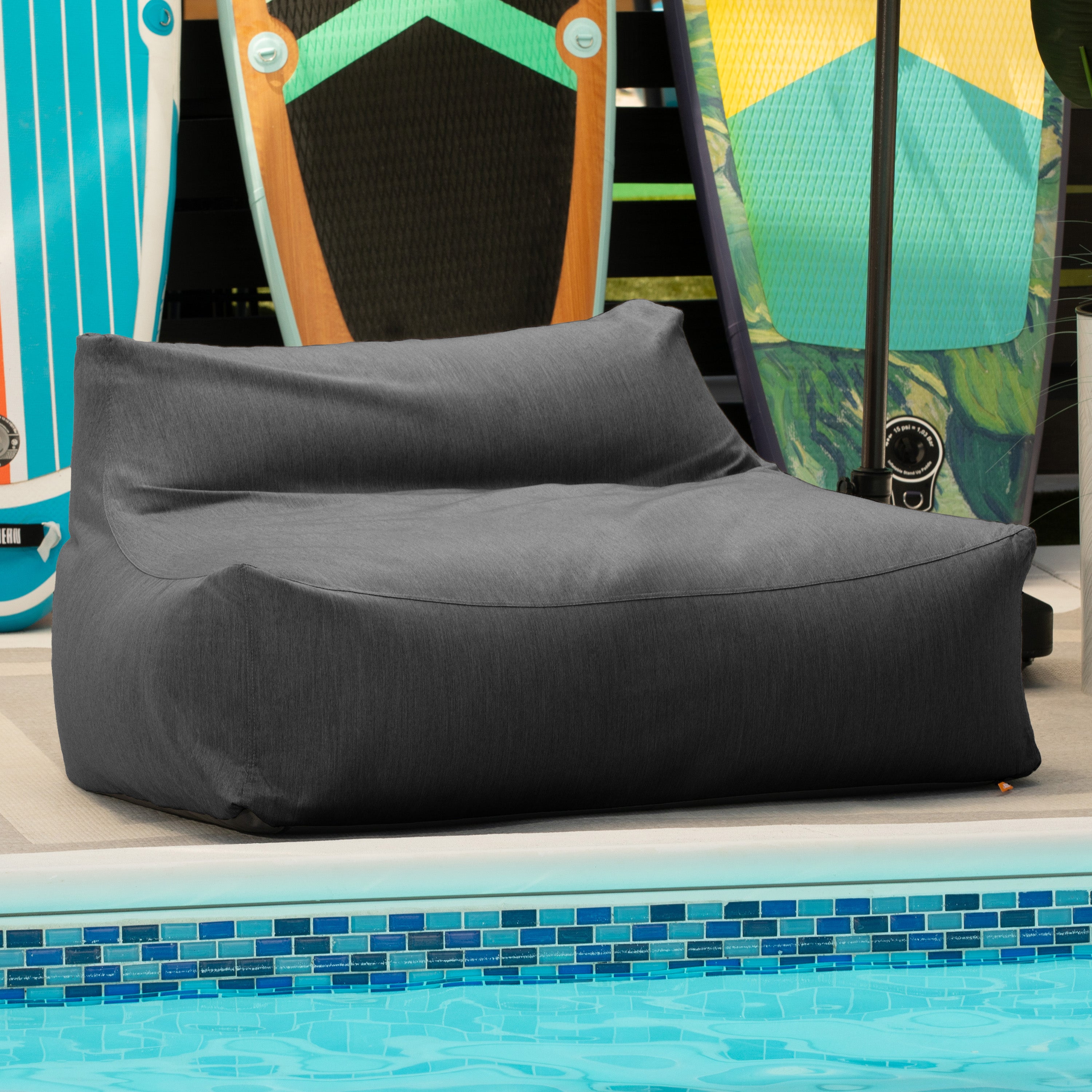 Jaxx Lavista Outdoor Bean Bag Loveseat / Modern Patio Sofa, Charcoal Sunbrella