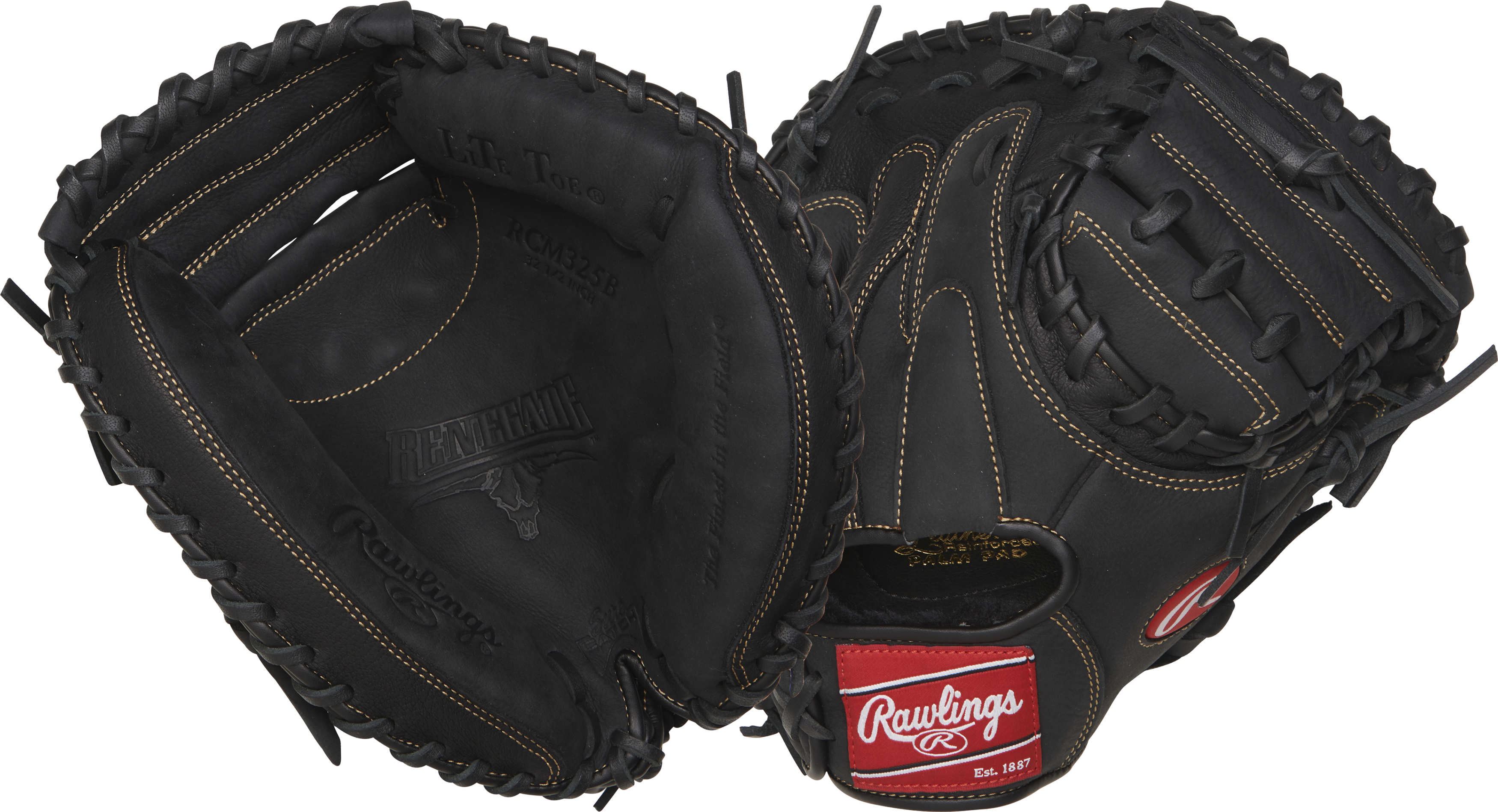 Rawlings Renegade Series Catchers Mitt 32.5-Inch Baseball Glove - Left Hand Thrower - Black