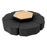 Pro Series Hexagon Ottoman Table with Petal 12" H Seating, 7-Piece Set - Black/Maple