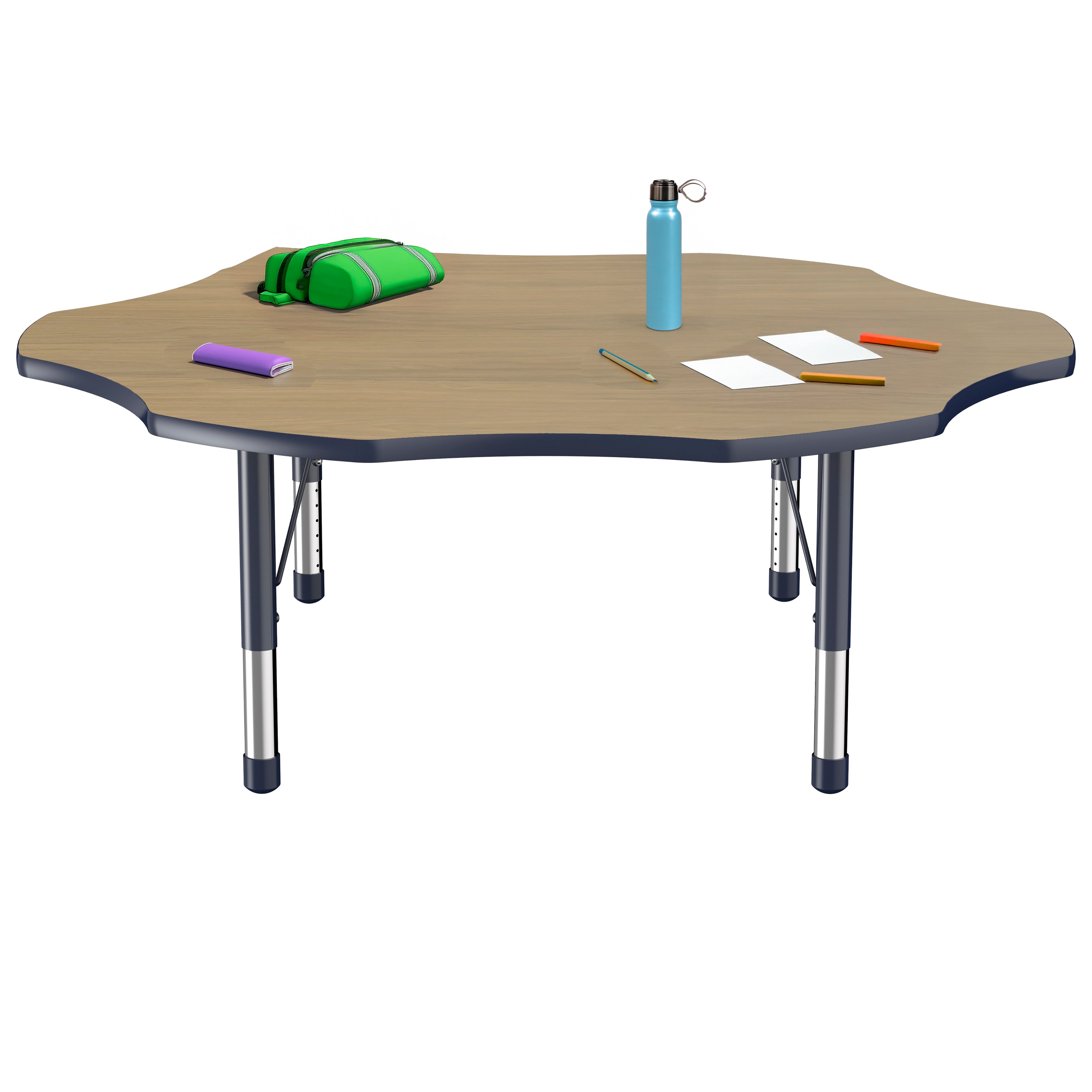 60" x 60" Flower T-Molding Activity Table with Adjustable Chunky Legs - Pasadena Oak/Navy
