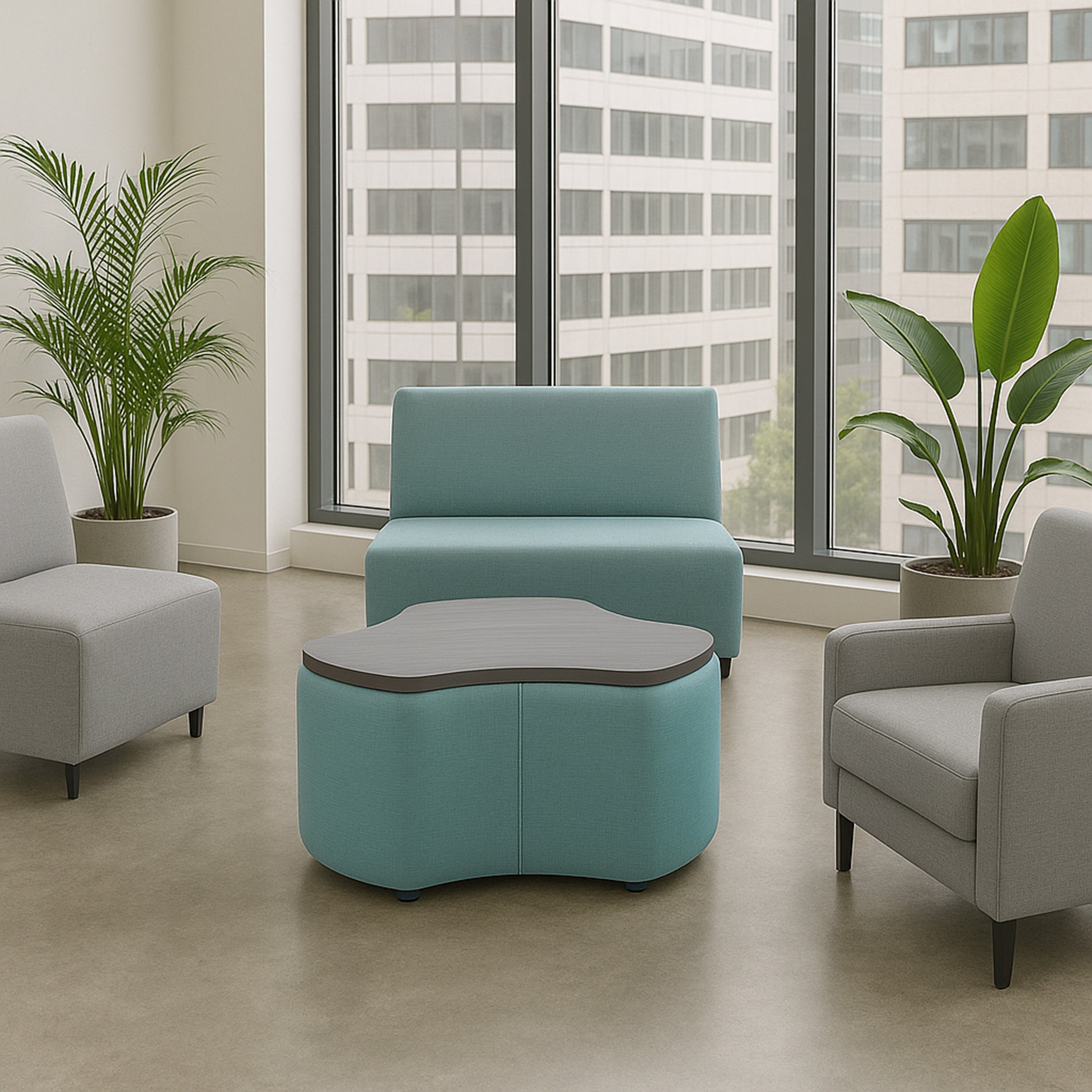 Pro Series Upholstered Cog Ottoman Table 18" Height - Sky Blue Crosshatch/Cosmic Strandz