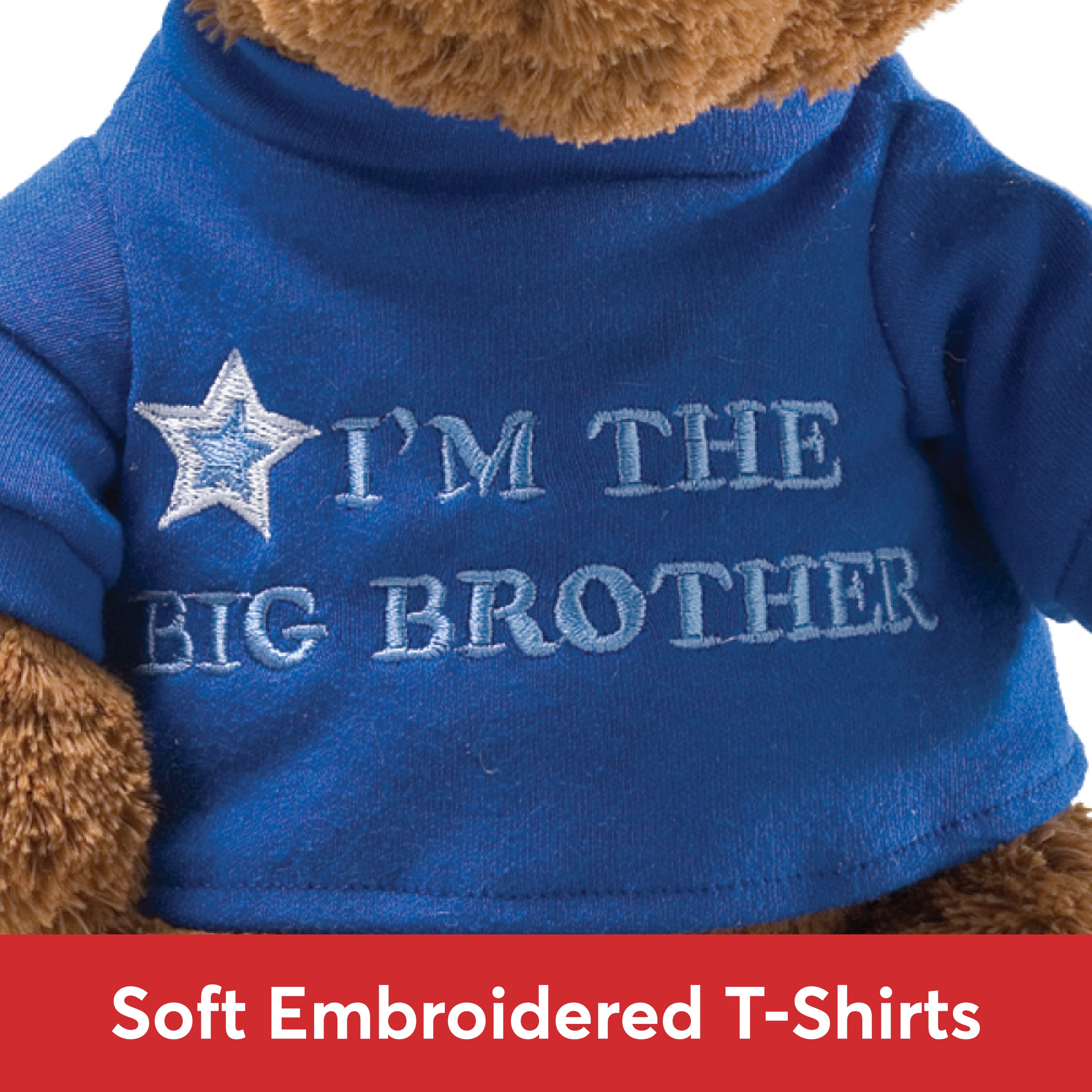 GUND “I’m the Big Brother” Message Bear with Blue T-Shirt, Teddy Bear Stuffed Animal for Ages 1 and Up, Brown, 12”