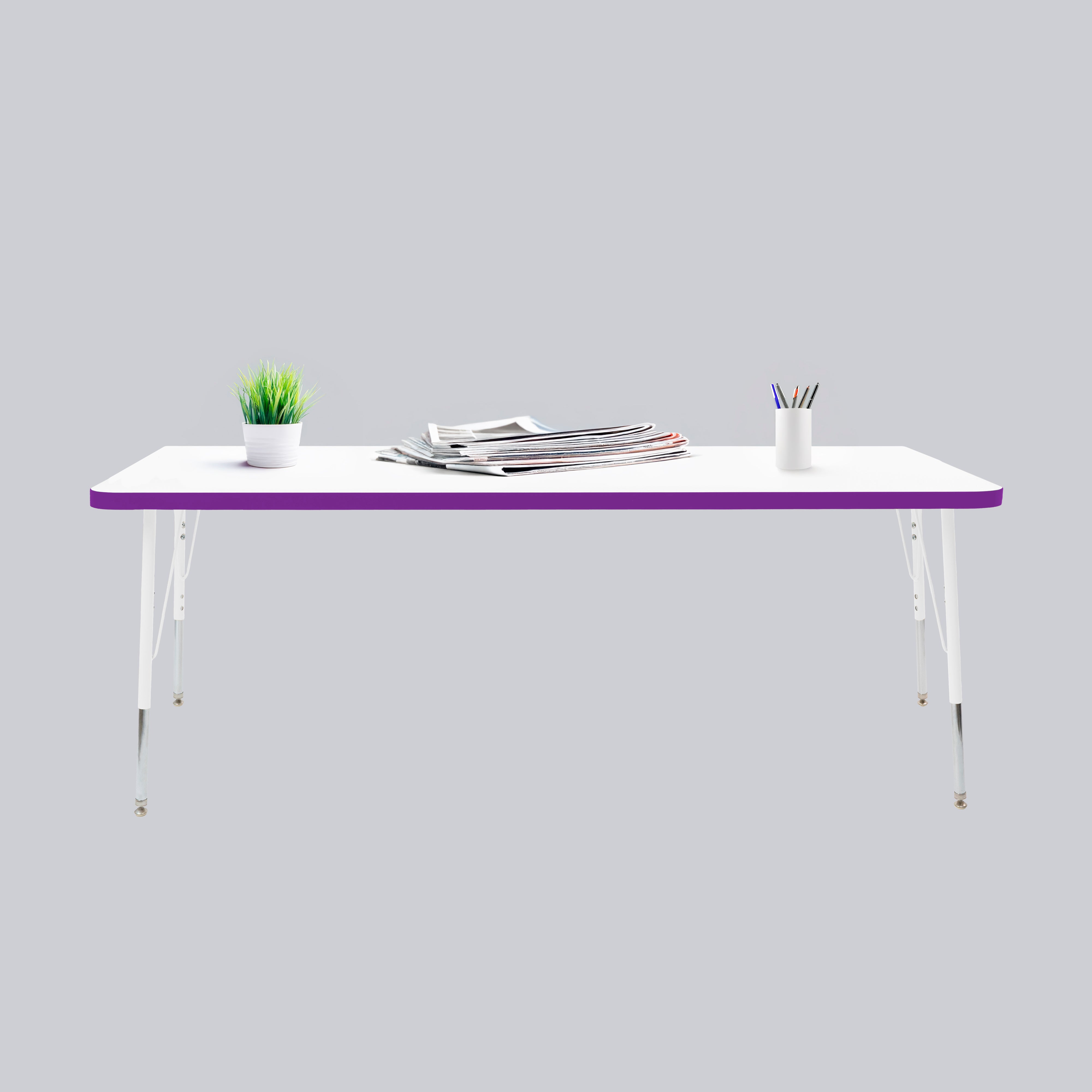 30" x 72" Rectangle Thermofused Activity Table with Adjustable Standard Swivel Glide Legs - White/Eggplant/White