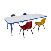 30" x 72" Rectangle Dry-Erase Activity Table with Standard Legs and 10" Stack Chairs with Ball Glides, 5-Piece Set - Whiteboard/Blue/Assorted