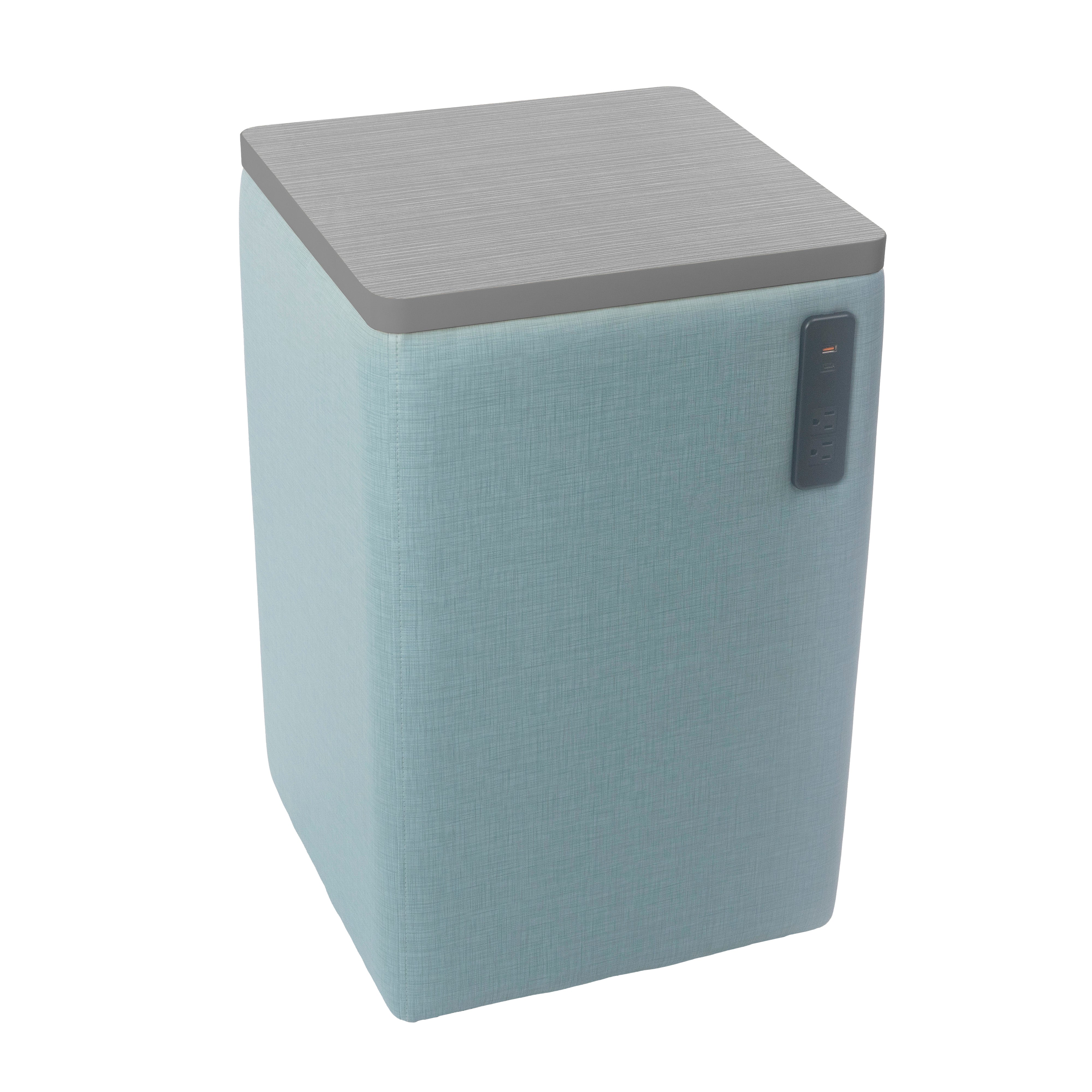 Pro Series Upholstered 18" x 18" Square Ottoman Table with Tech Panel 28" Height - Sky Blue Crosshatch/Cosmic Strandz