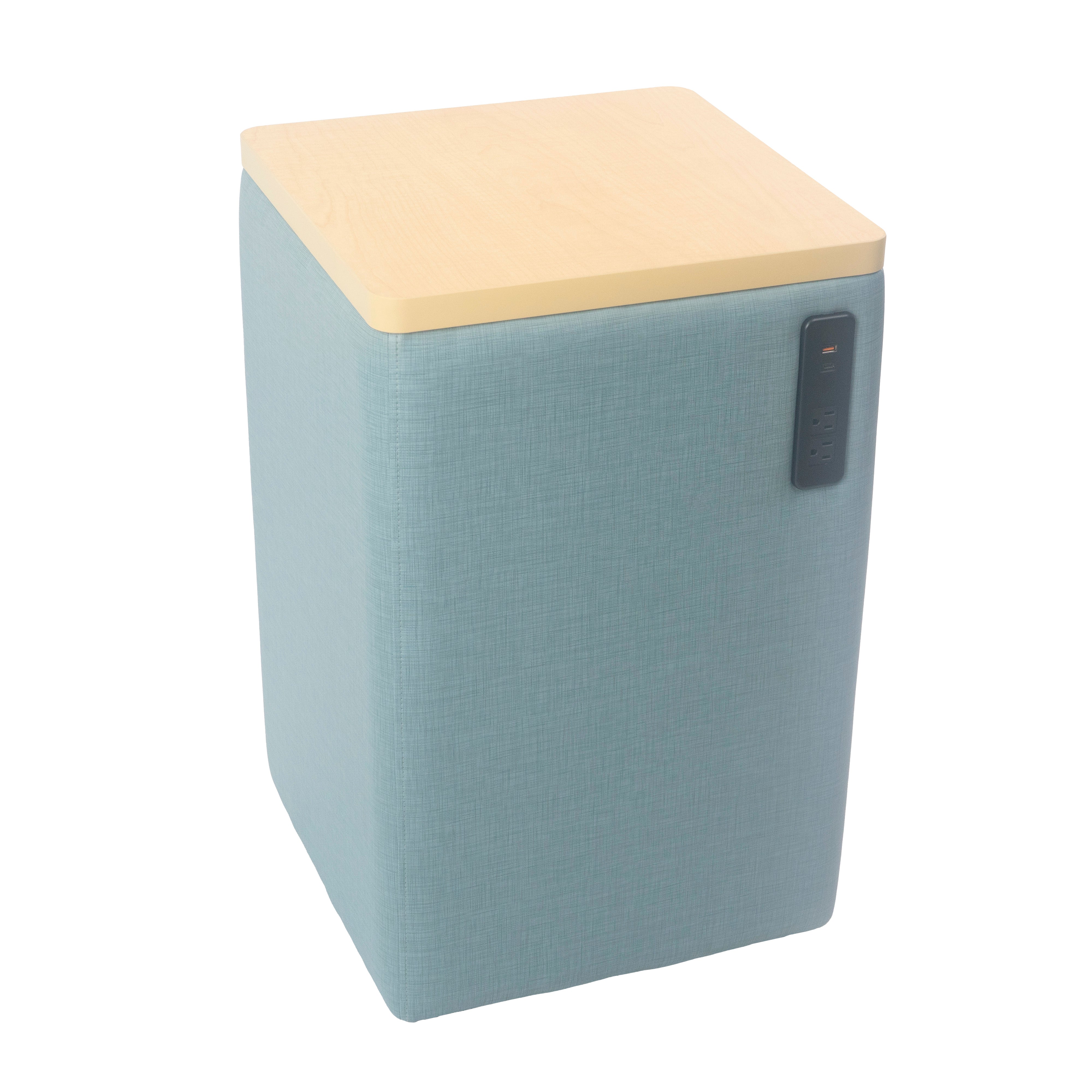 Pro Series Upholstered 18" x 18" Square Ottoman Table with Tech Panel 28" Height - Sky Blue Crosshatch/Maple