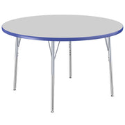 48" Round T-Molding Activity Table with Adjustable Standard Swivel Glide Legs - Gray/Blue/Silver