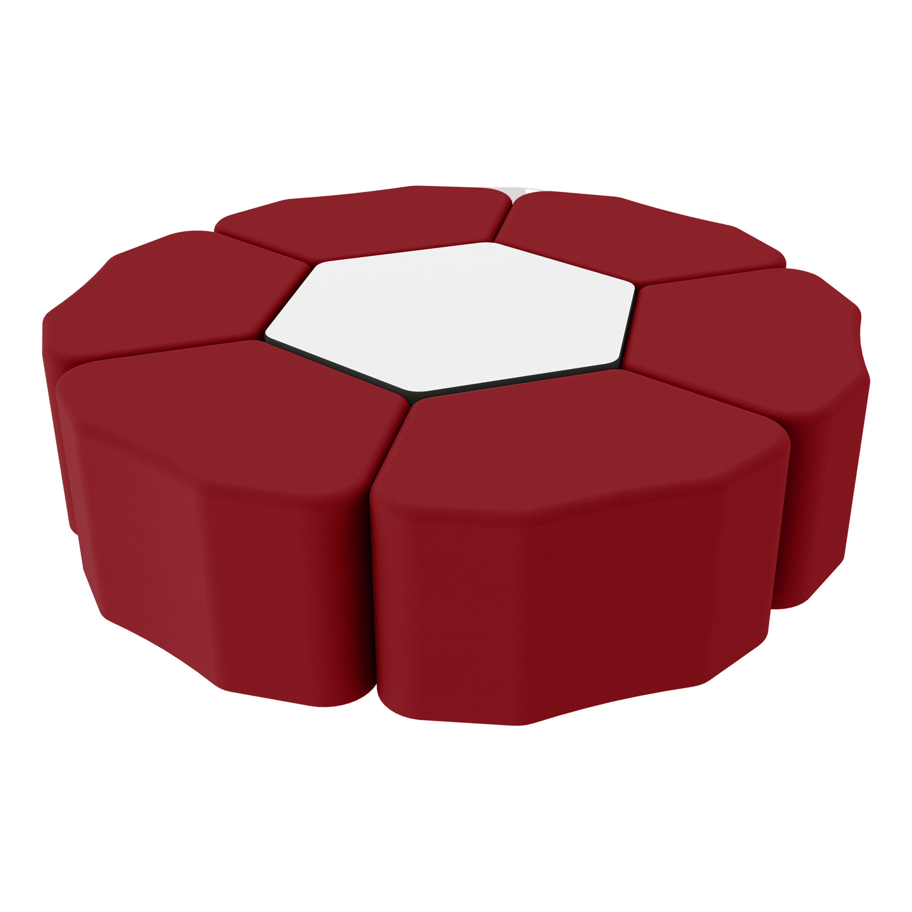 Pro Series Dry-Erase Hexagon Ottoman Table with Petal 18" Height Seating, 7-Piece Set - Crimson/Whiteboard