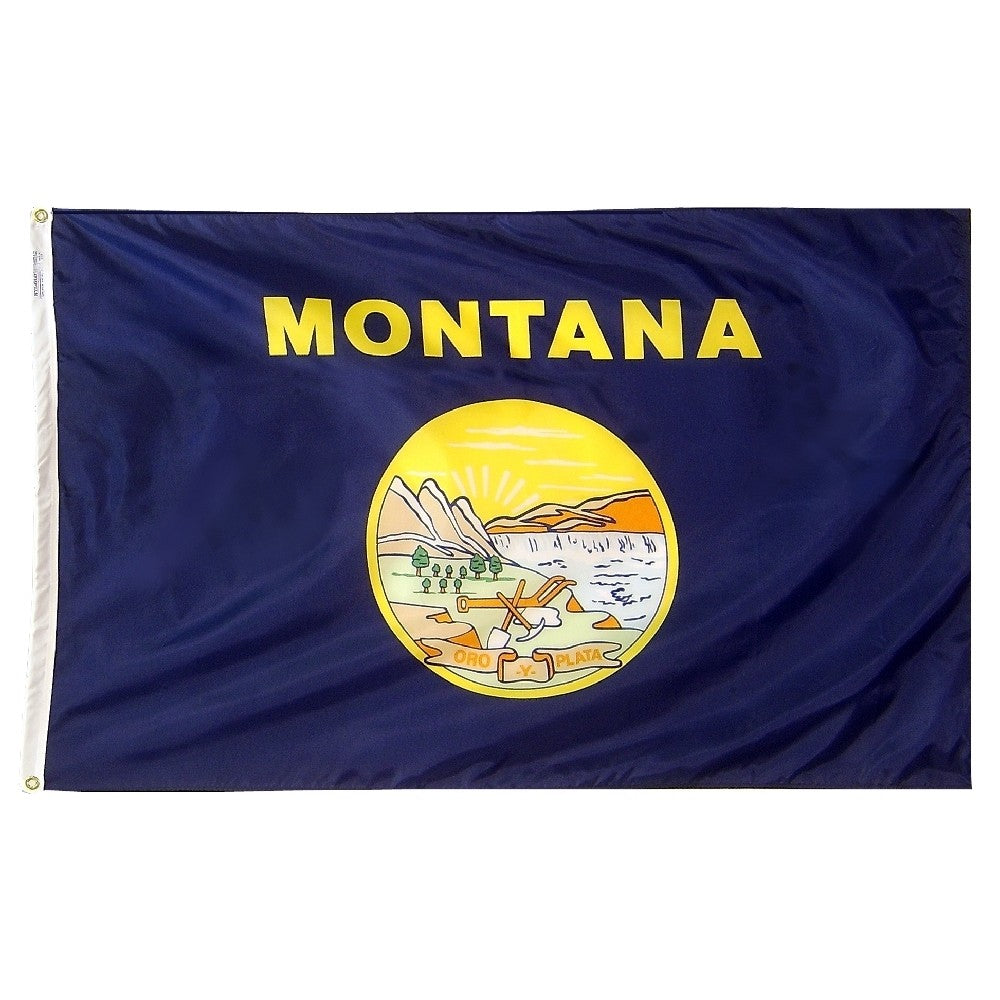 Montana State Flag 3x5 ft. Nylon SolarGuard Nyl-Glo 100% Made in USA to Official State Design Specifications.