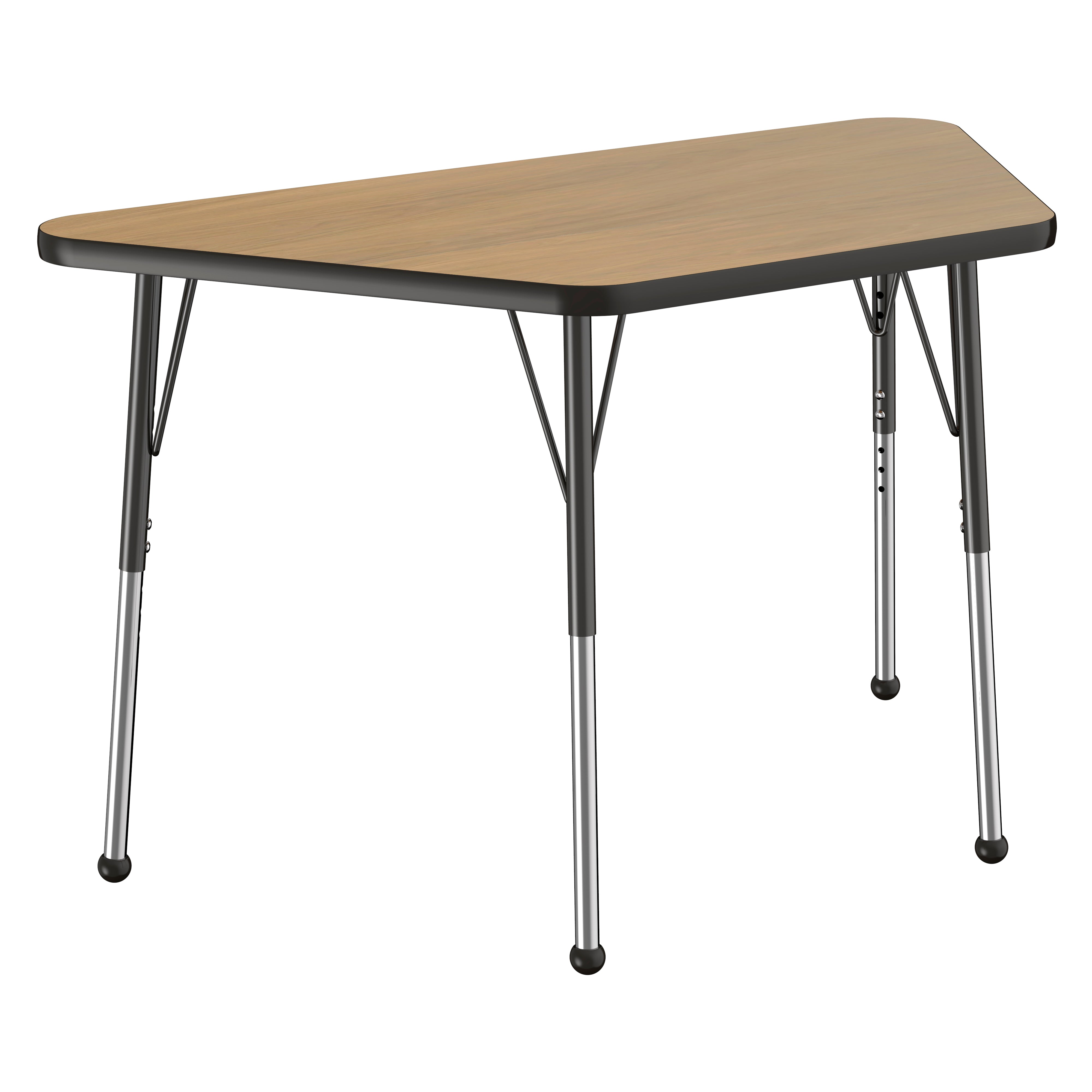 24" x 48" Trapezoid T-Molding Activity Table with Adjustable Standard Ball Glide Legs - Pasadena Oak/Black