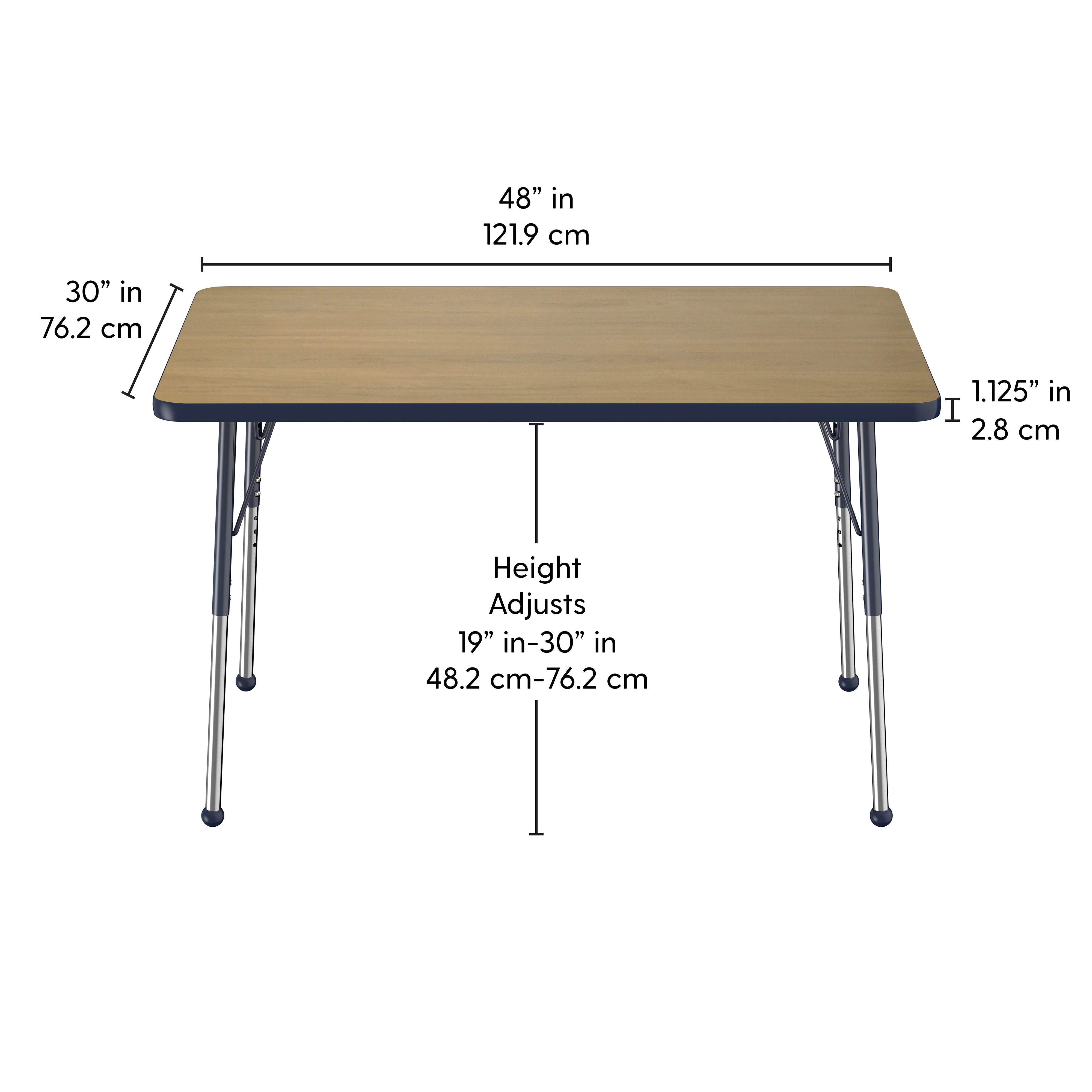 30" x 48" Rectangle T-Molding Activity Table with Adjustable Standard Ball Glide Legs - Pasadena Oak/Navy