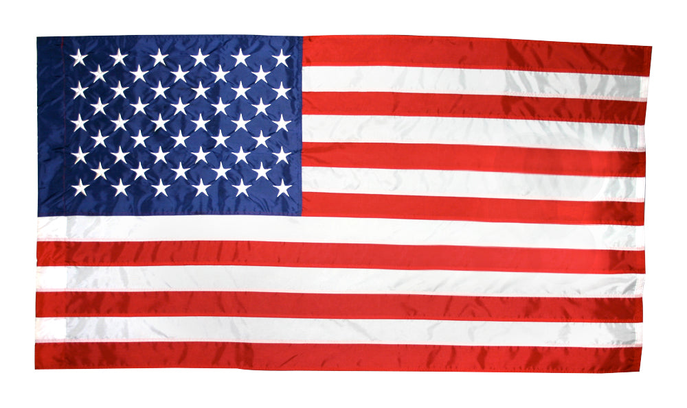 American Flag 3x5 ft. Nylon SolarGuard Nyl-Glo, 100% Made in USA with Sewn Stripes, Embroidered Stars Banner-Style Pole Sleeve.