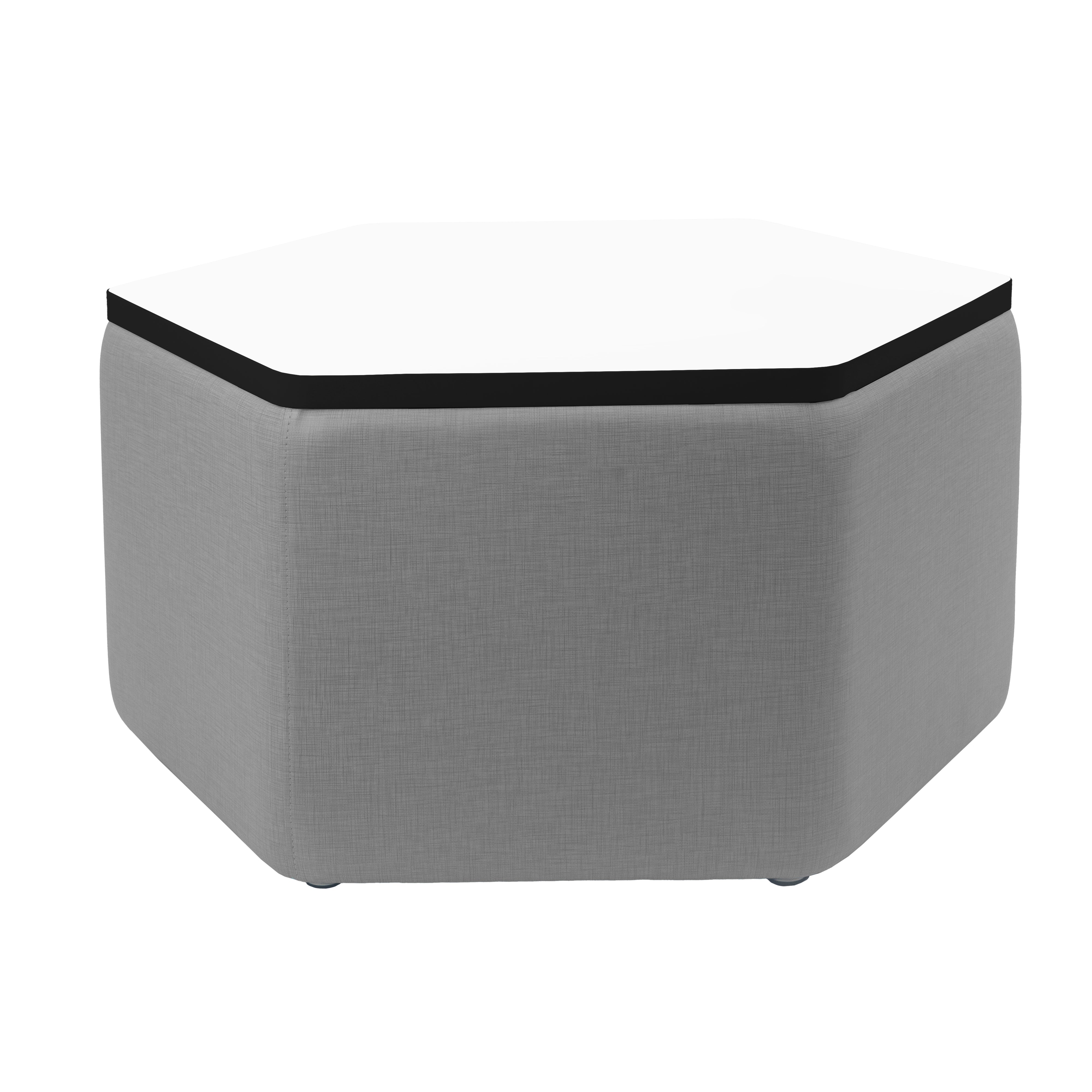 Pro Series Upholstered Hexagon Dry-Erase Ottoman Table 18" Height - Slate Gray Crosshatch/Whiteboard