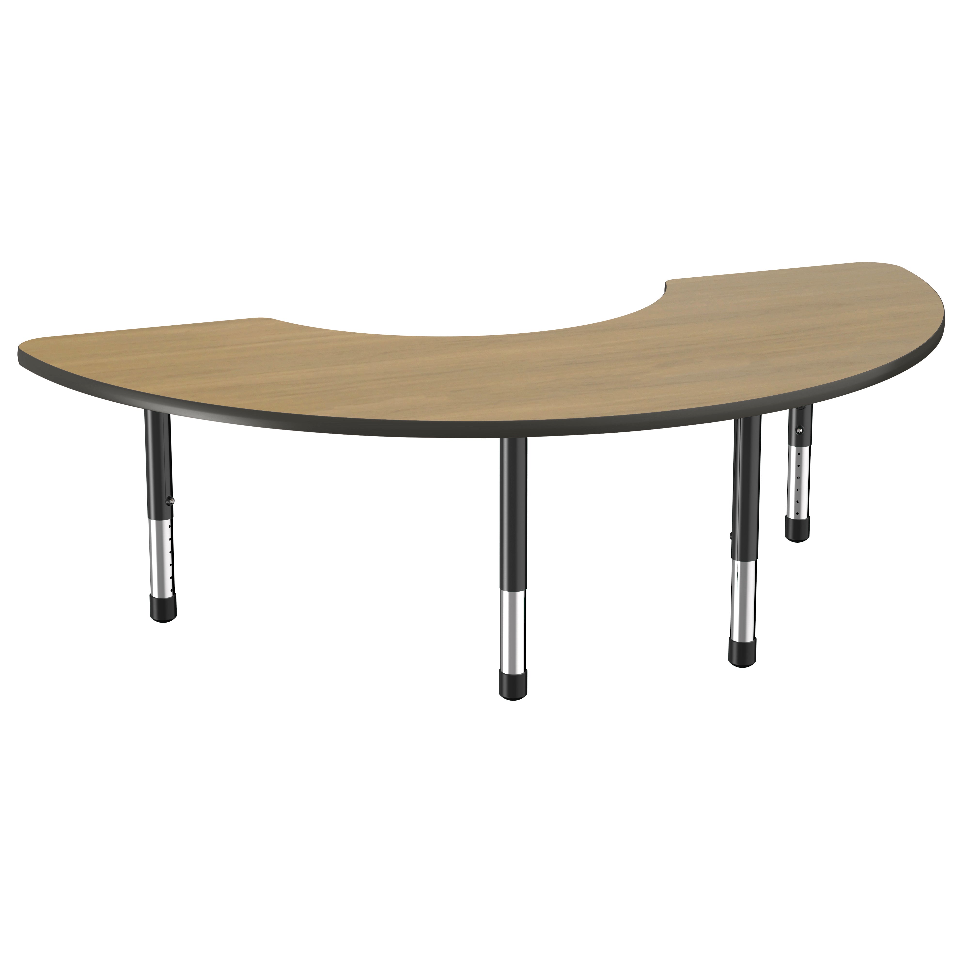 36" x 72" Half Moon Thermofused Activity Table with Adjustable Chunky Legs - Pasadena Oak/Black