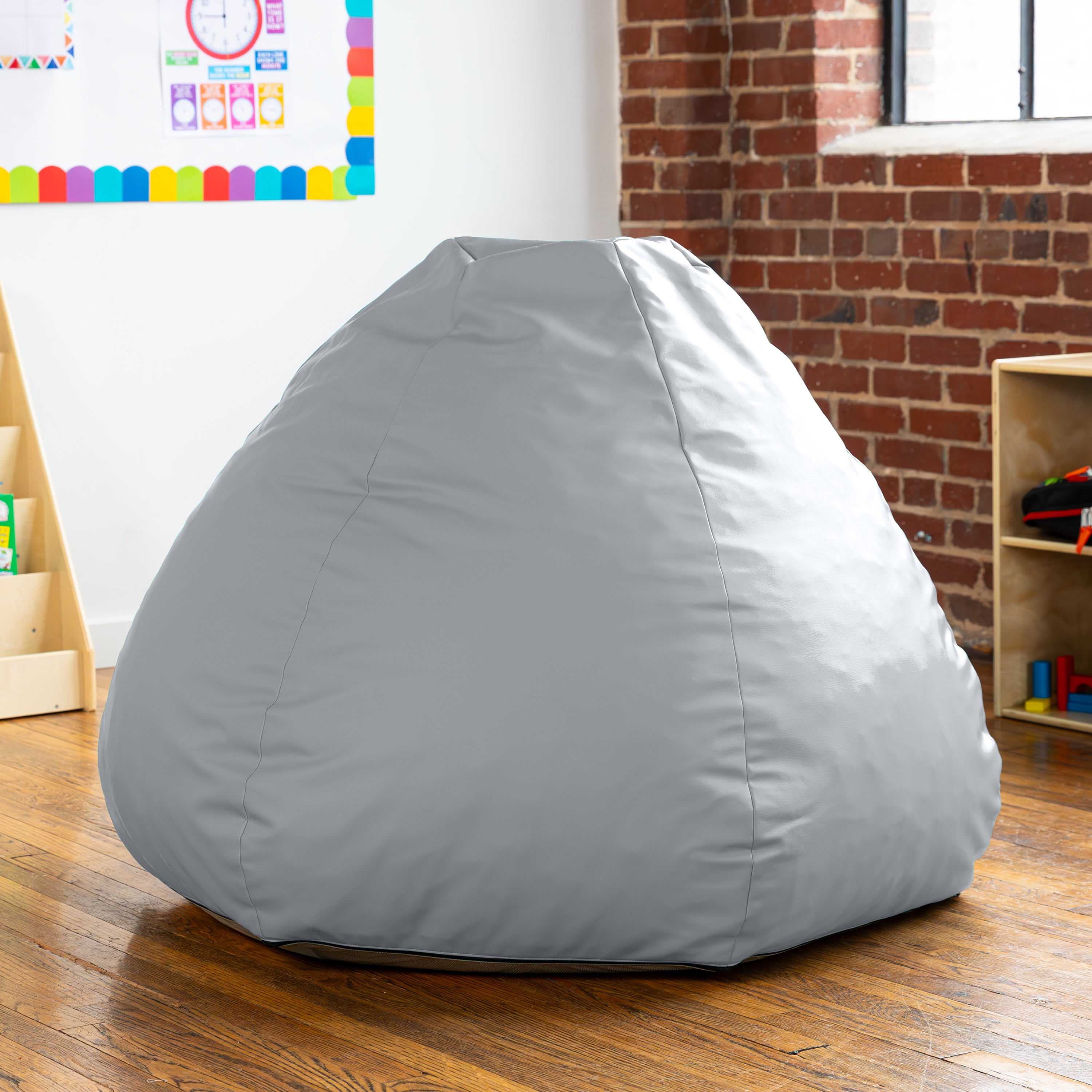 Jaxx Gumdrop Commercial Grade Bean Bag for Educational Environments, Large Size - Premium Vinyl - Submarine Grey