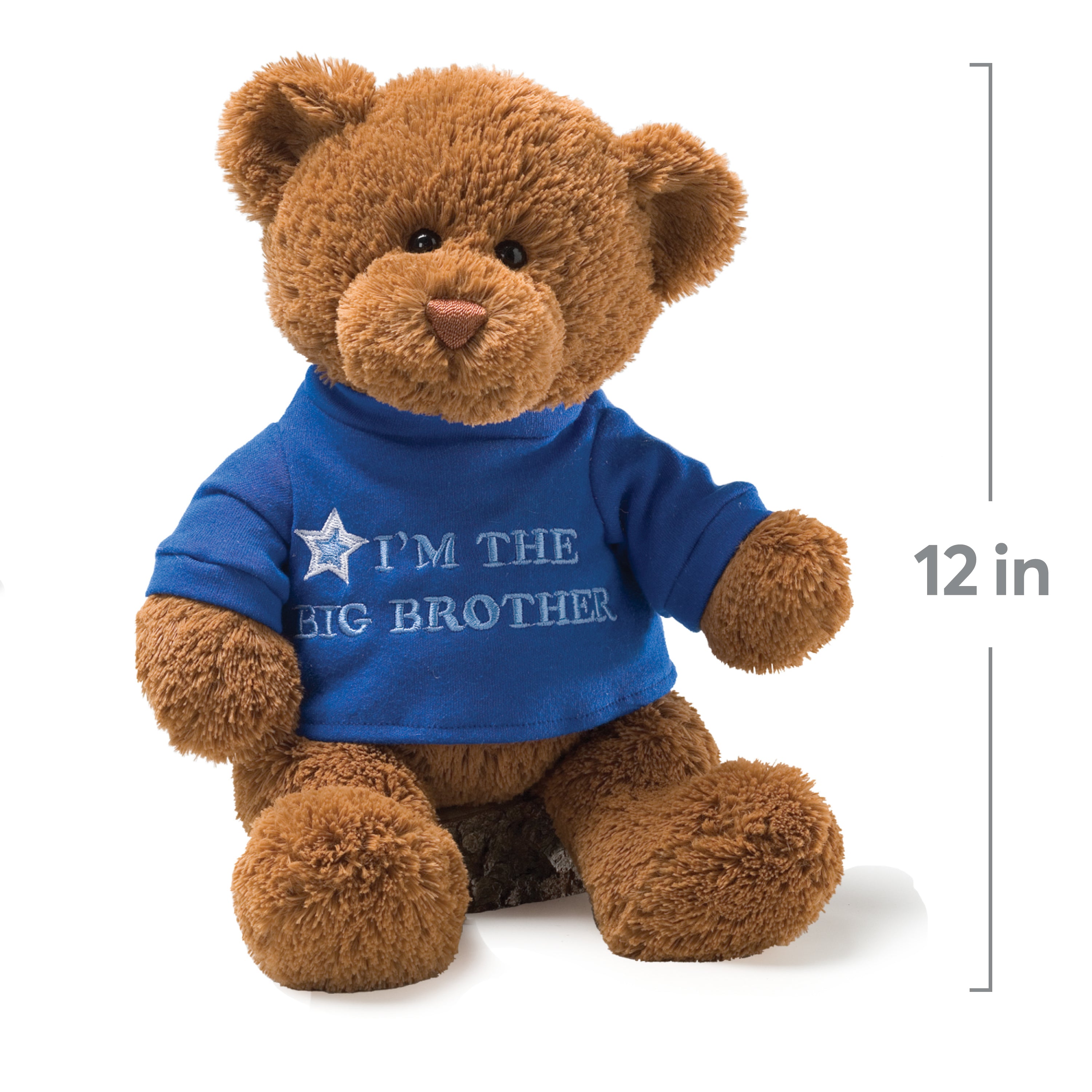 GUND “I’m the Big Brother” Message Bear with Blue T-Shirt, Teddy Bear Stuffed Animal for Ages 1 and Up, Brown, 12”