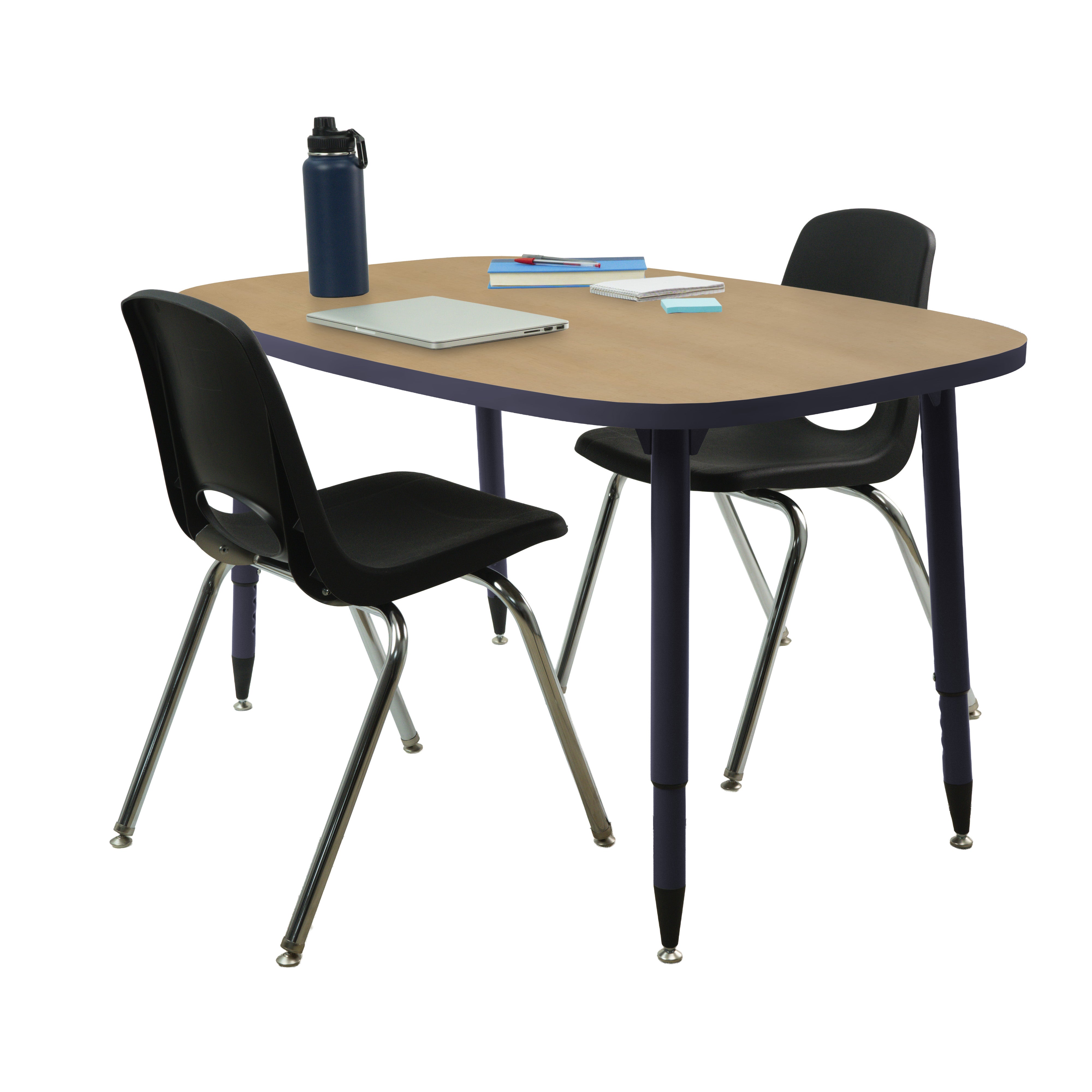 Adapte 31" x 50" Rounded Rectangle Thermofused Activity Table with Adjustable Tapered Legs - Maple/Navy