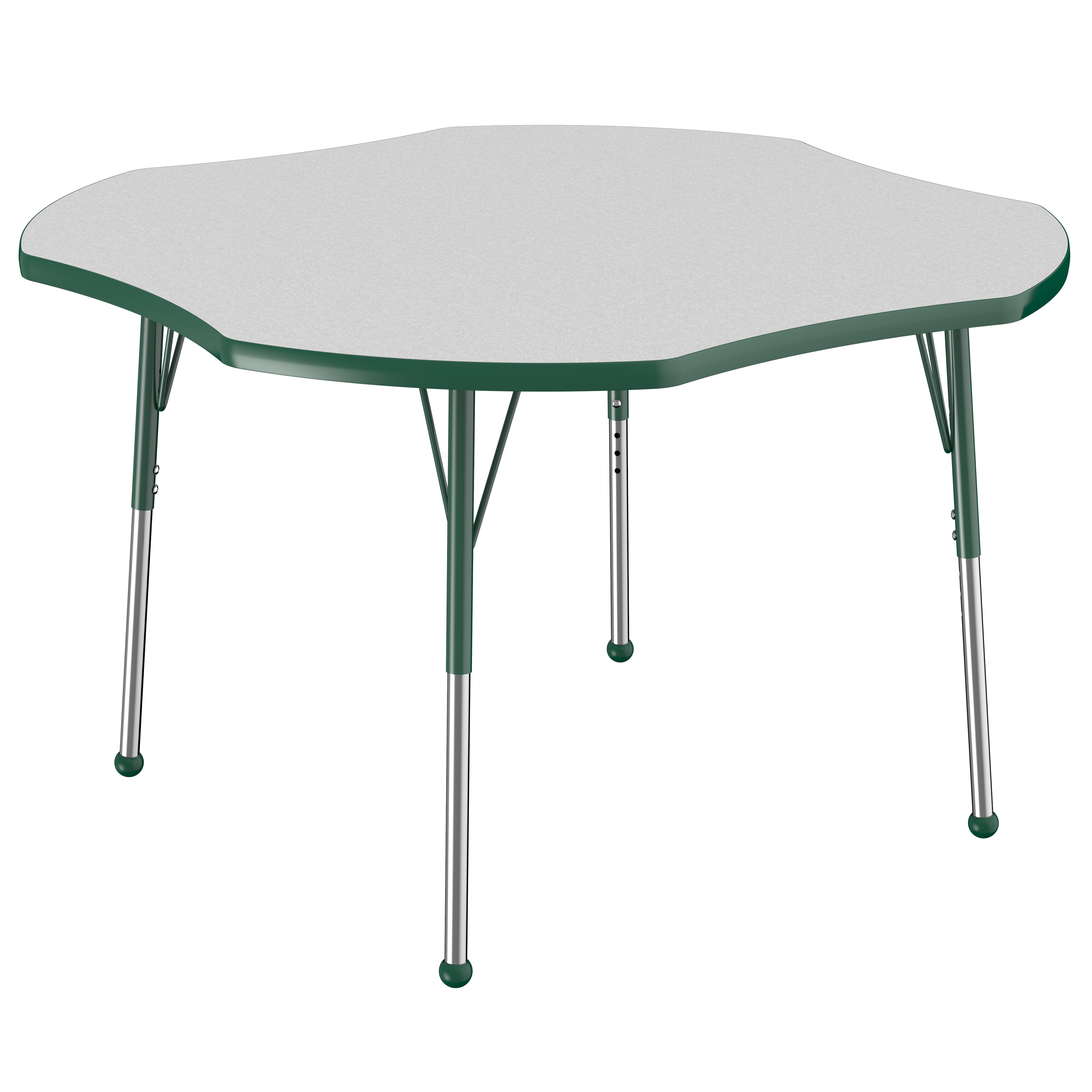 48" x 48" Clover T-Molding Activity Table with Adjustable Standard Ball Glide Legs - Gray/Green
