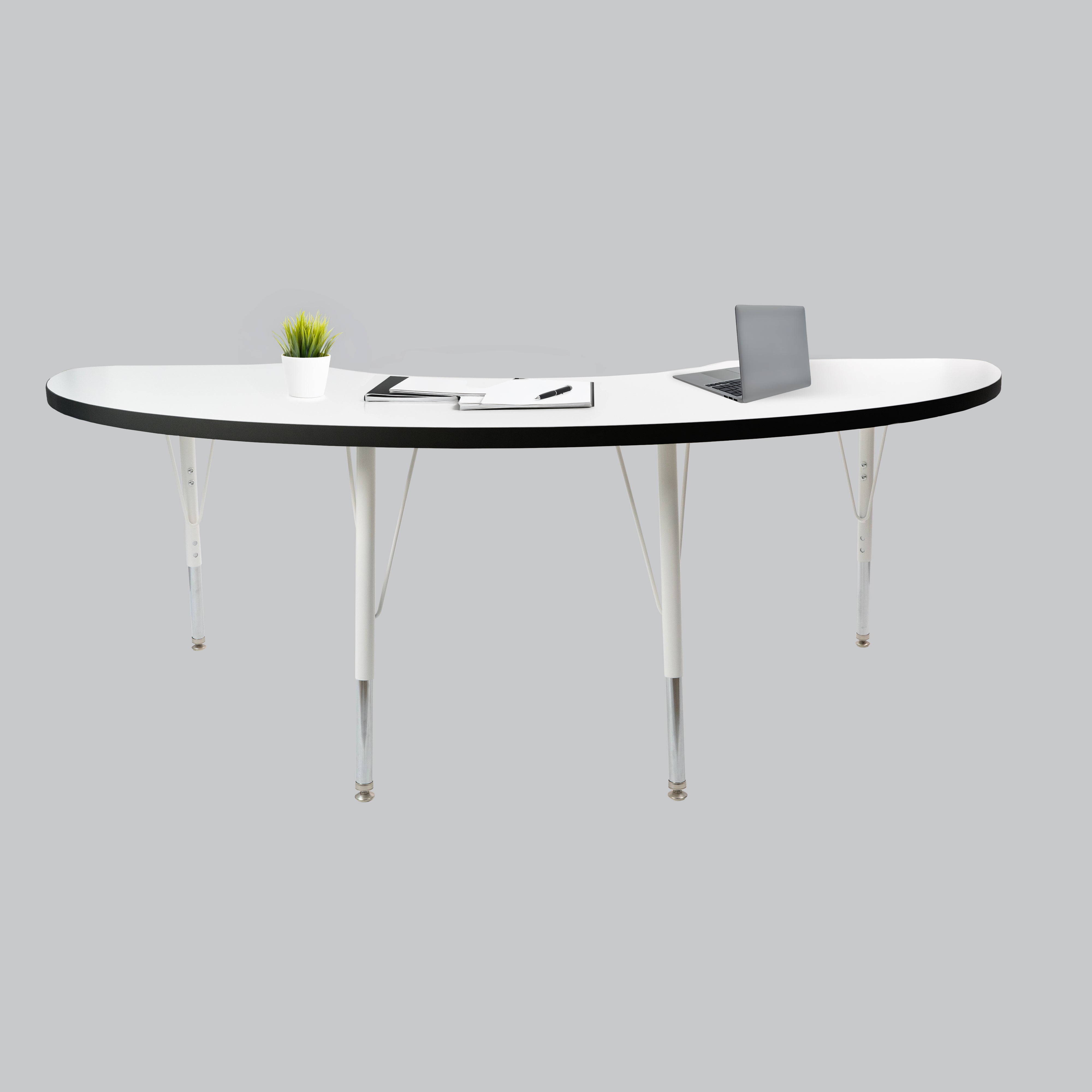 36" x 72" Half Moon Thermofused Activity Table with Adjustable Standard Swivel Glide Legs - White/Black/White