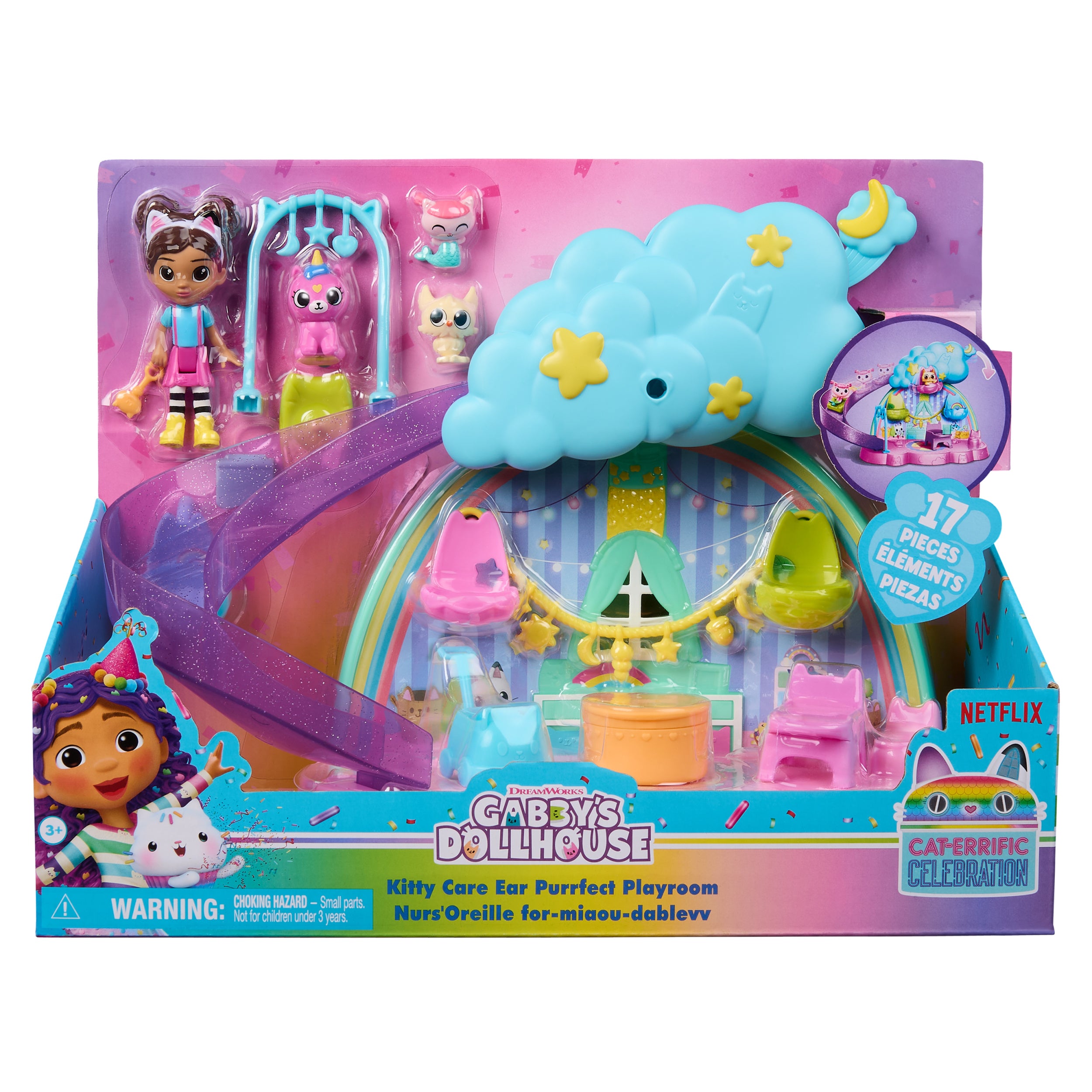 Gabby's Dollhouse Kitty Care Ear Purrfect Playroom – 17-Piece Playset with 4 Toy Figures, Dollhouse Furniture, Doll Accessories & Baby Doll Stuff for Kids Ages 3+