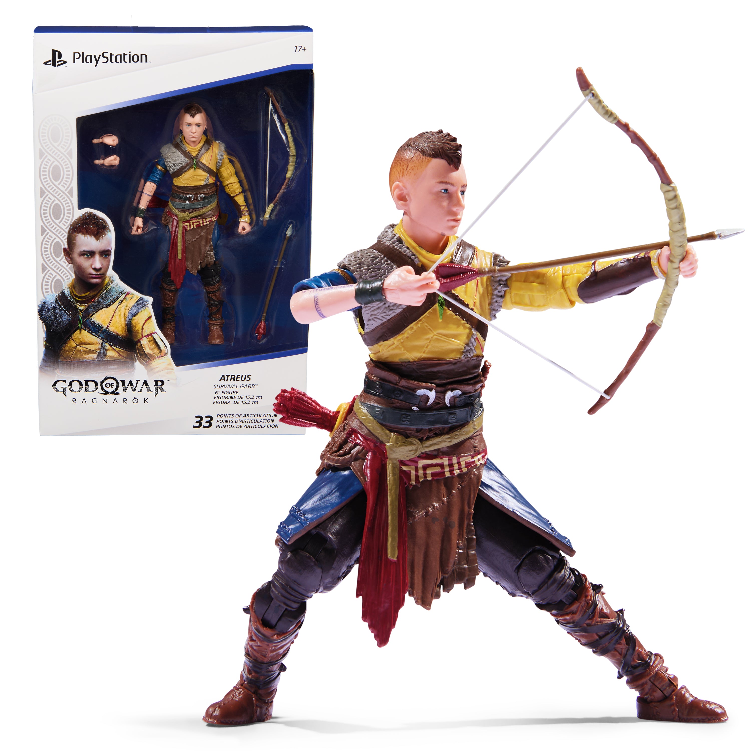 PlayStation God of War Ragnarok, 6” Atreus Action Figure with 4 Accessories, The Shapes Collection, For PS5 Fans & Collectors Ages 17+