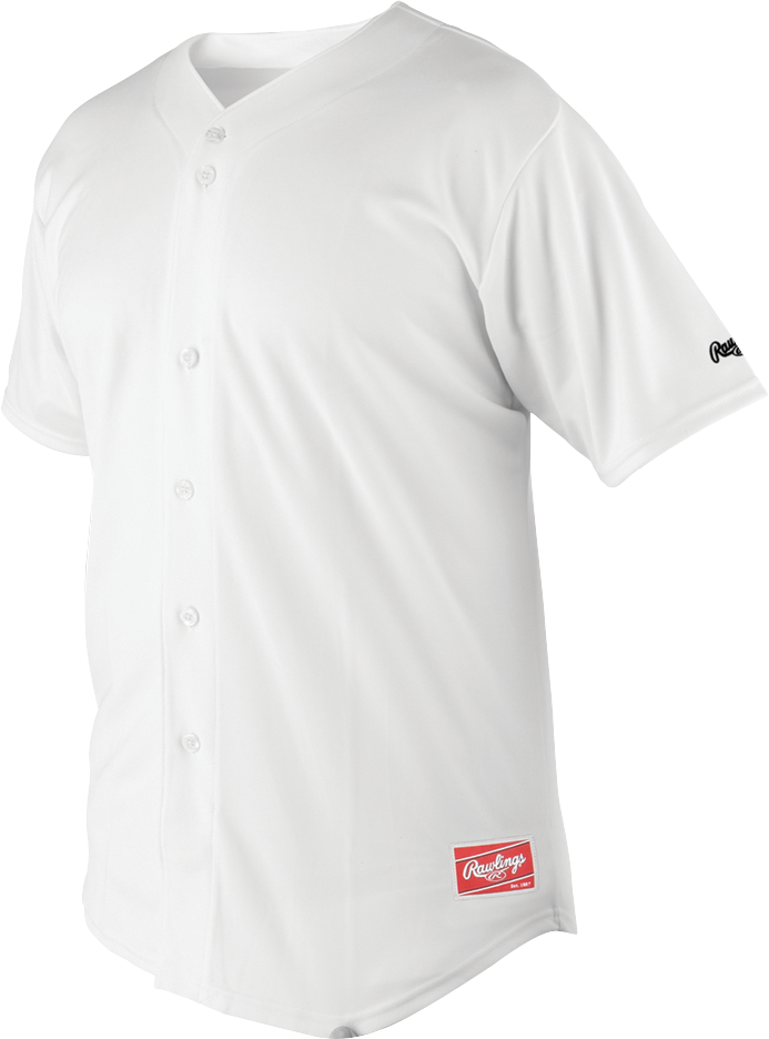 Rawlings  Youth Plated 150 Fabric Full-Button Jersey - Extra Large - White