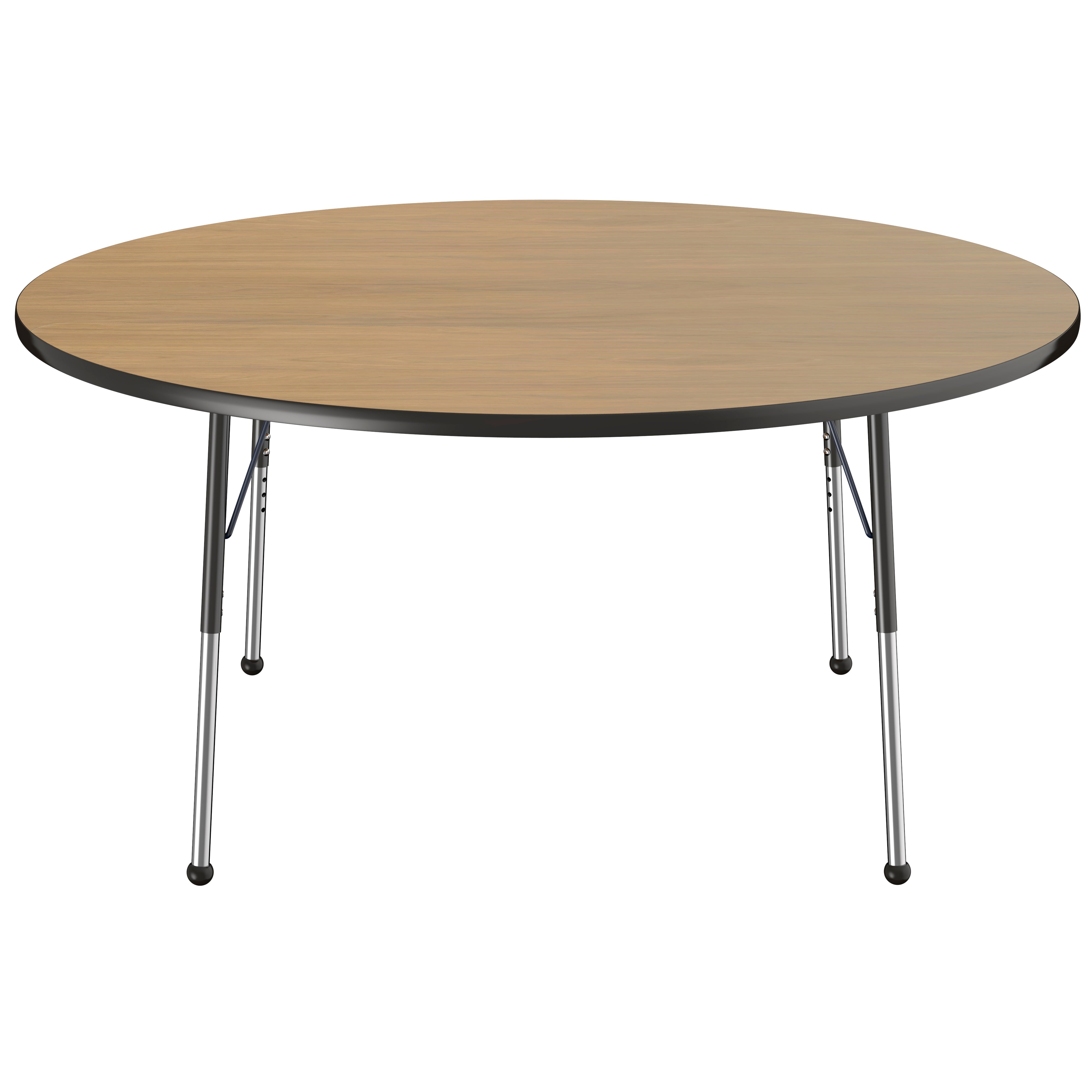 60" Round T-Molding Activity Table with Adjustable Standard Ball Glide Legs - Pasadena Oak/Black