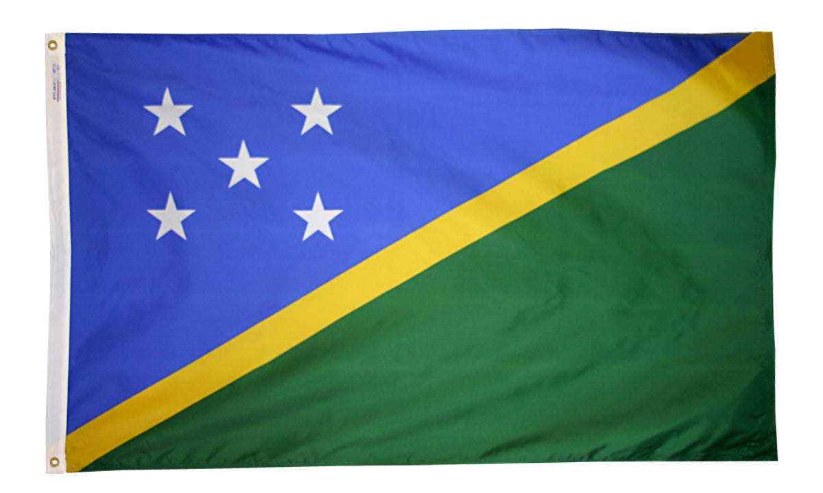 Solomon Islands Flag 4x6 ft. Nylon SolarGuard Nyl-Glo 100% Made in USA to Official United Nations Design Specifications.