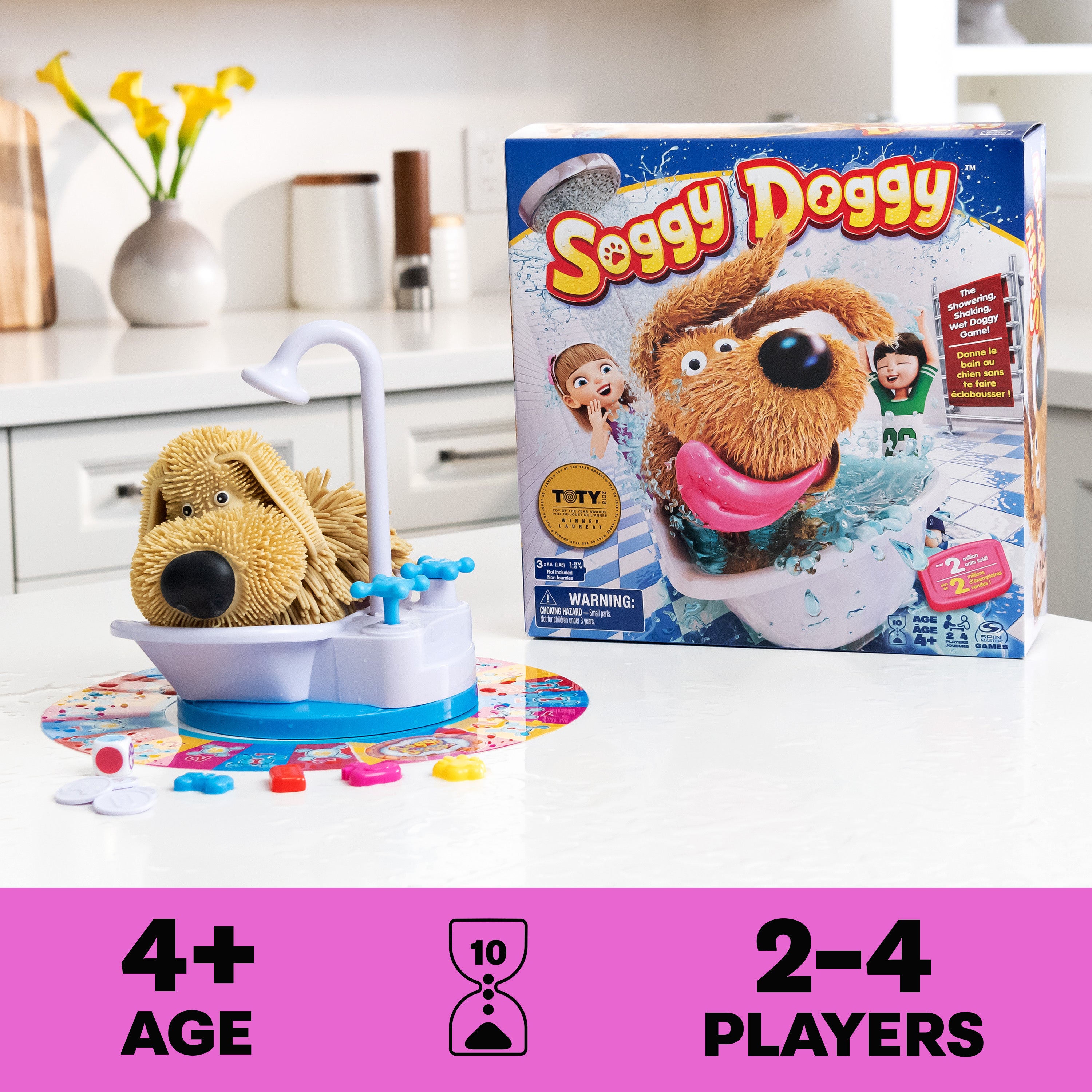 Spin Master Games, Soggy Doggy, The Award-Winning Wet & Silly Kids Board Game for Family Game Night, Interactive Dog Toy, Screenless Activity for Kids & Family, 2-4 Players, for Ages 4 & Up