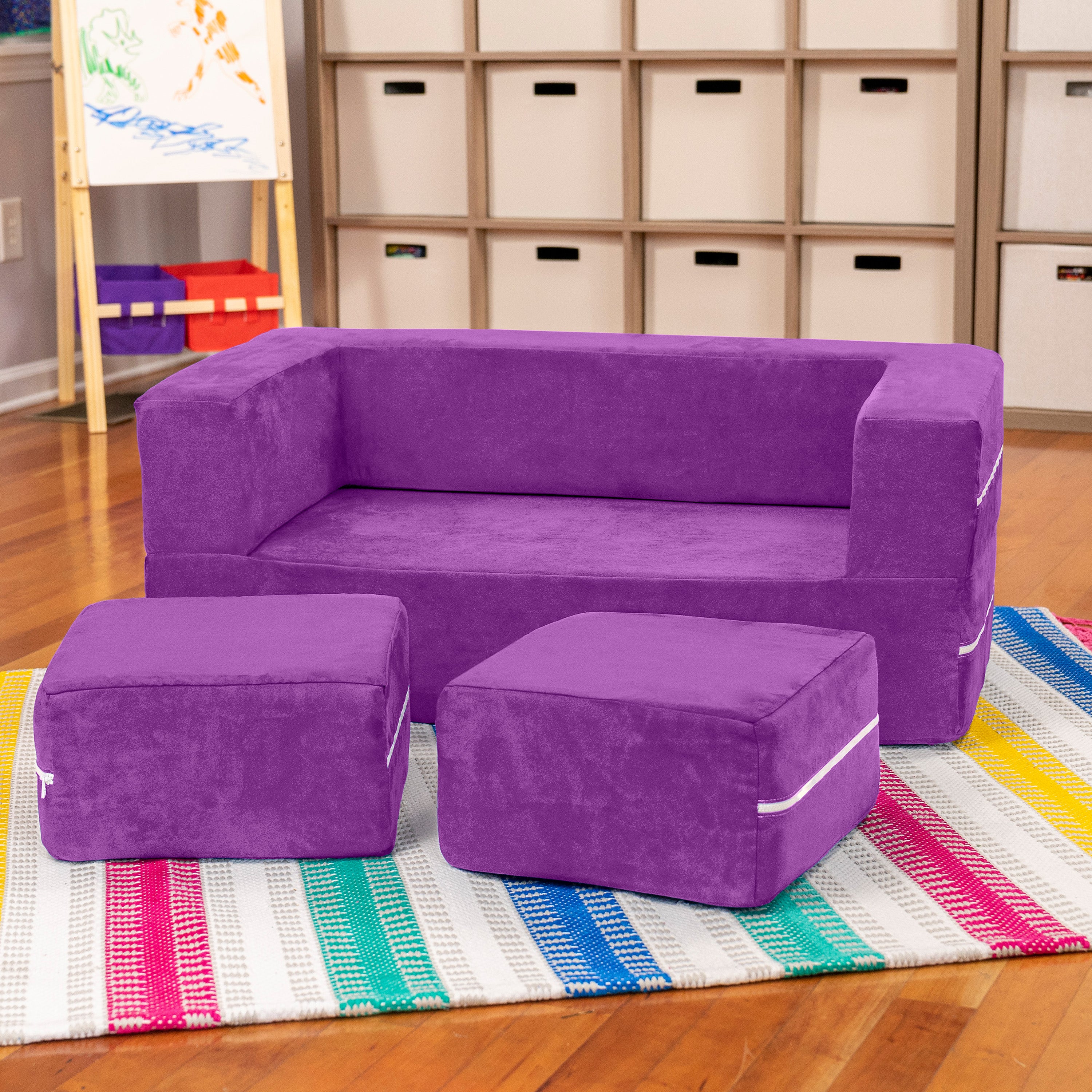 Jaxx Zipline Kids Modular Loveseat & Ottomans/Fold Out Lounger, Grape
