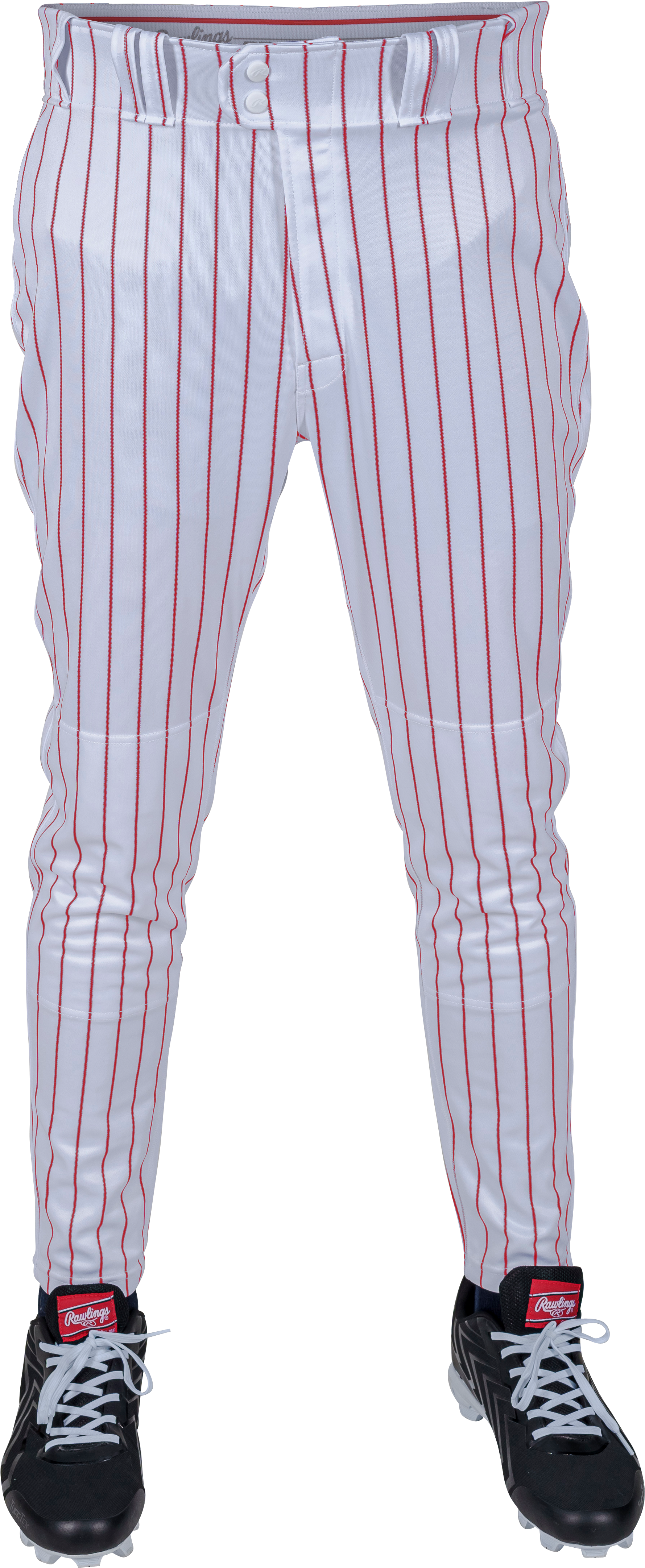 Rawlings Adult Plated Pro Taper Fit Pant With Sublimated Pro Stripe - Small - White/Scarlet