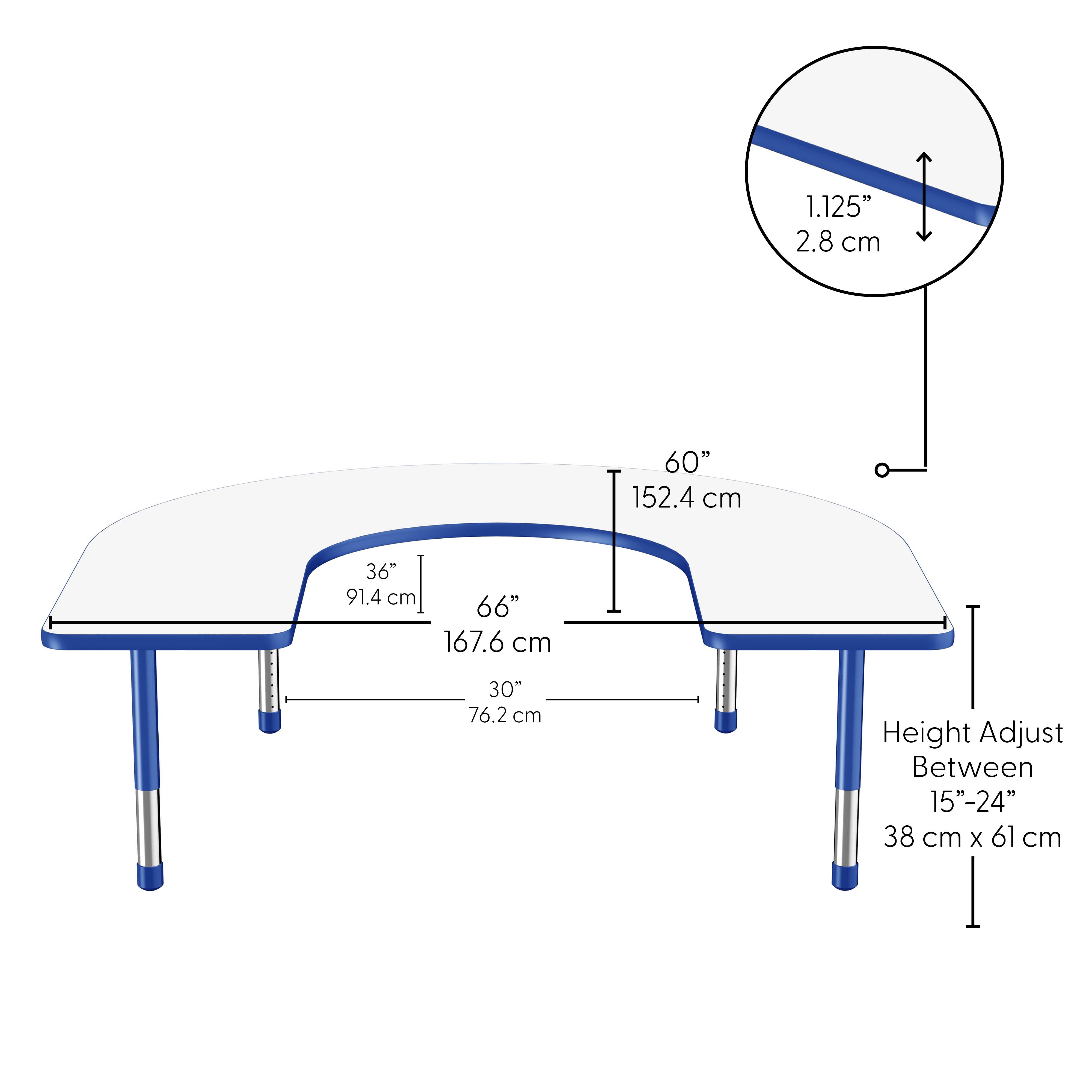 60" x 66" Horseshoe Dry-Erase Activity Table with Adjustable Chunky Legs - Whiteboard/Blue