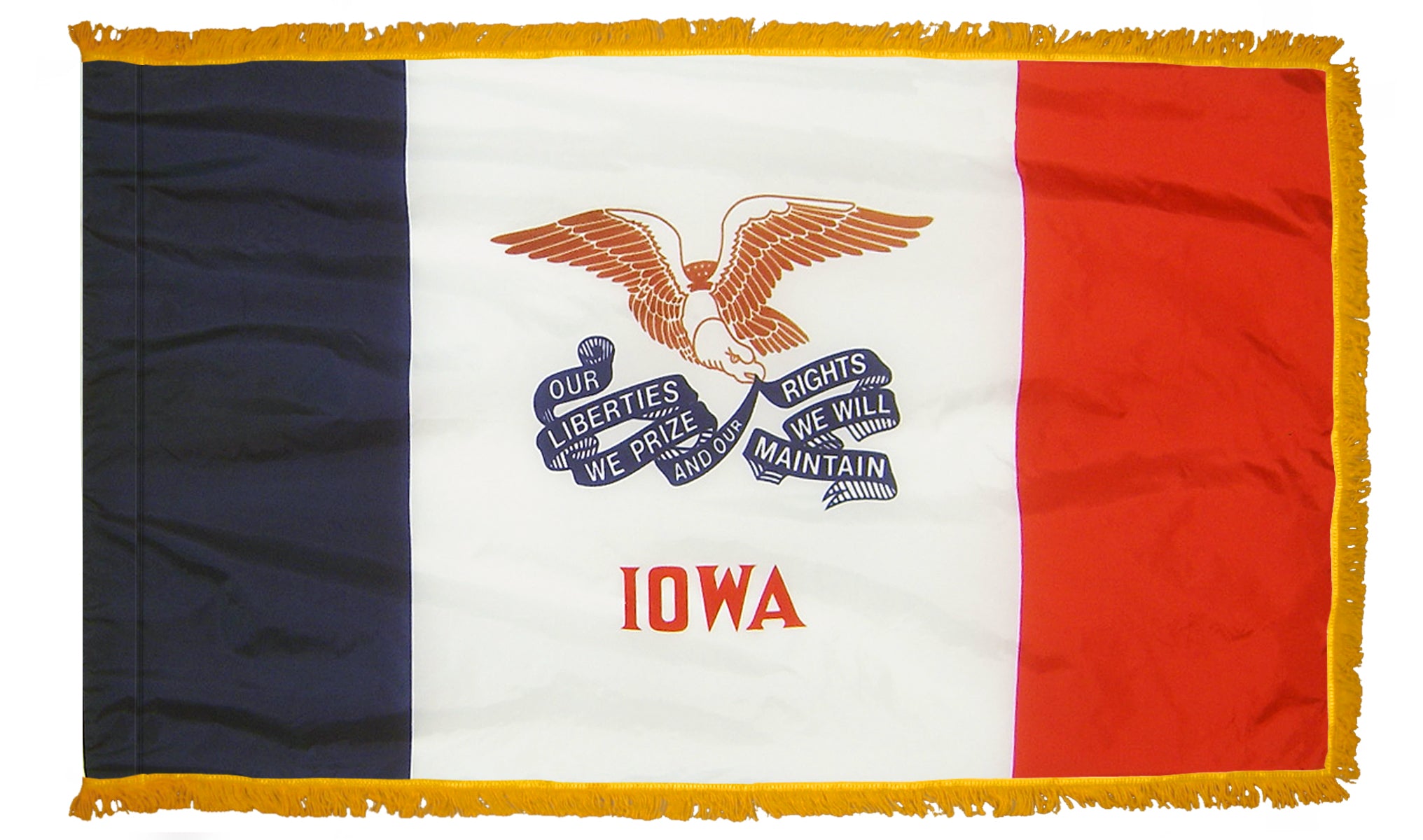 Iowa State Flag 4x6 ft. Nylon with Pole Sleeve and Gold Fringe for Parades, and Indoor Display