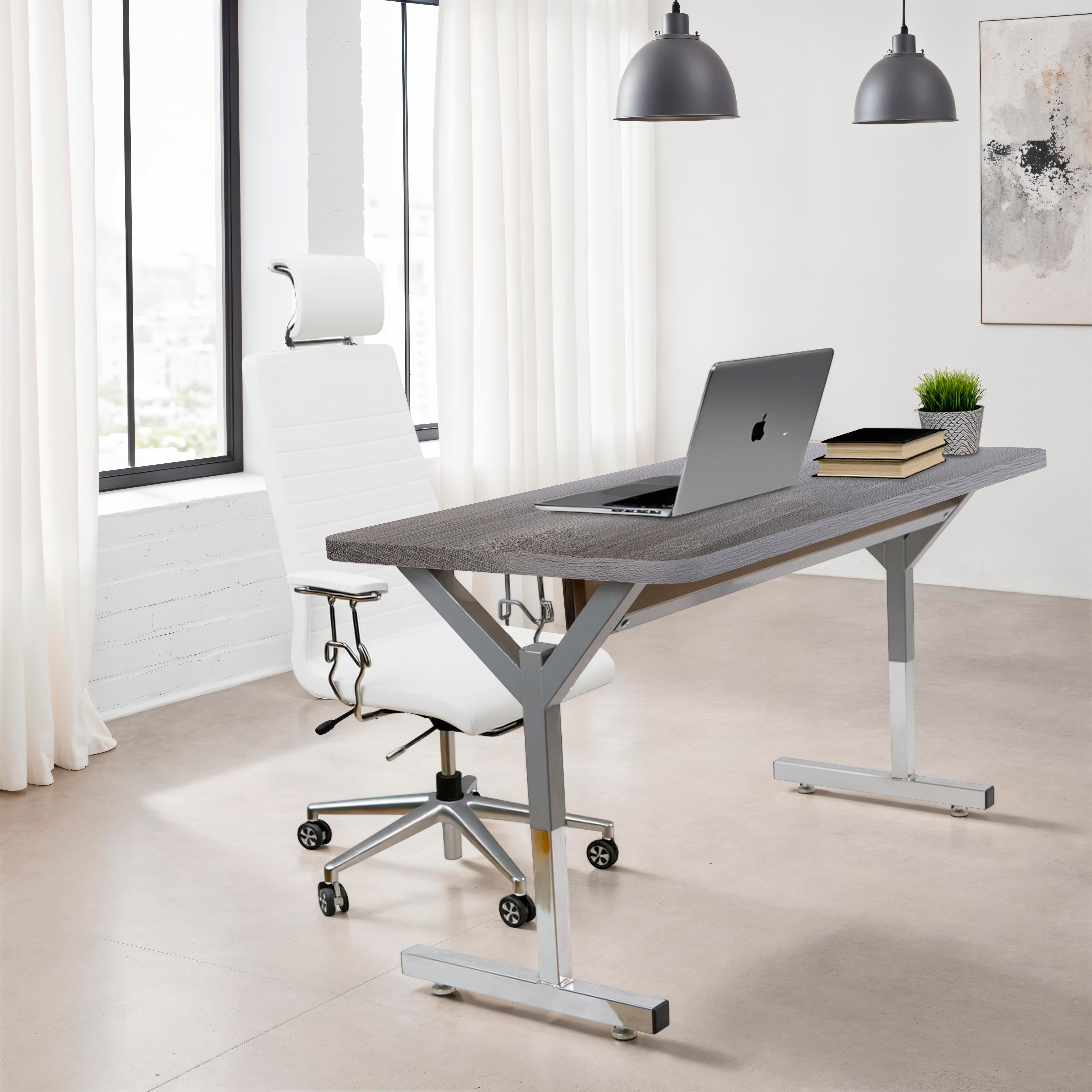 20" x 48" Rectangle Thermofused Table Desk with Adjustable Y-Frame - Gray Wood/Silver