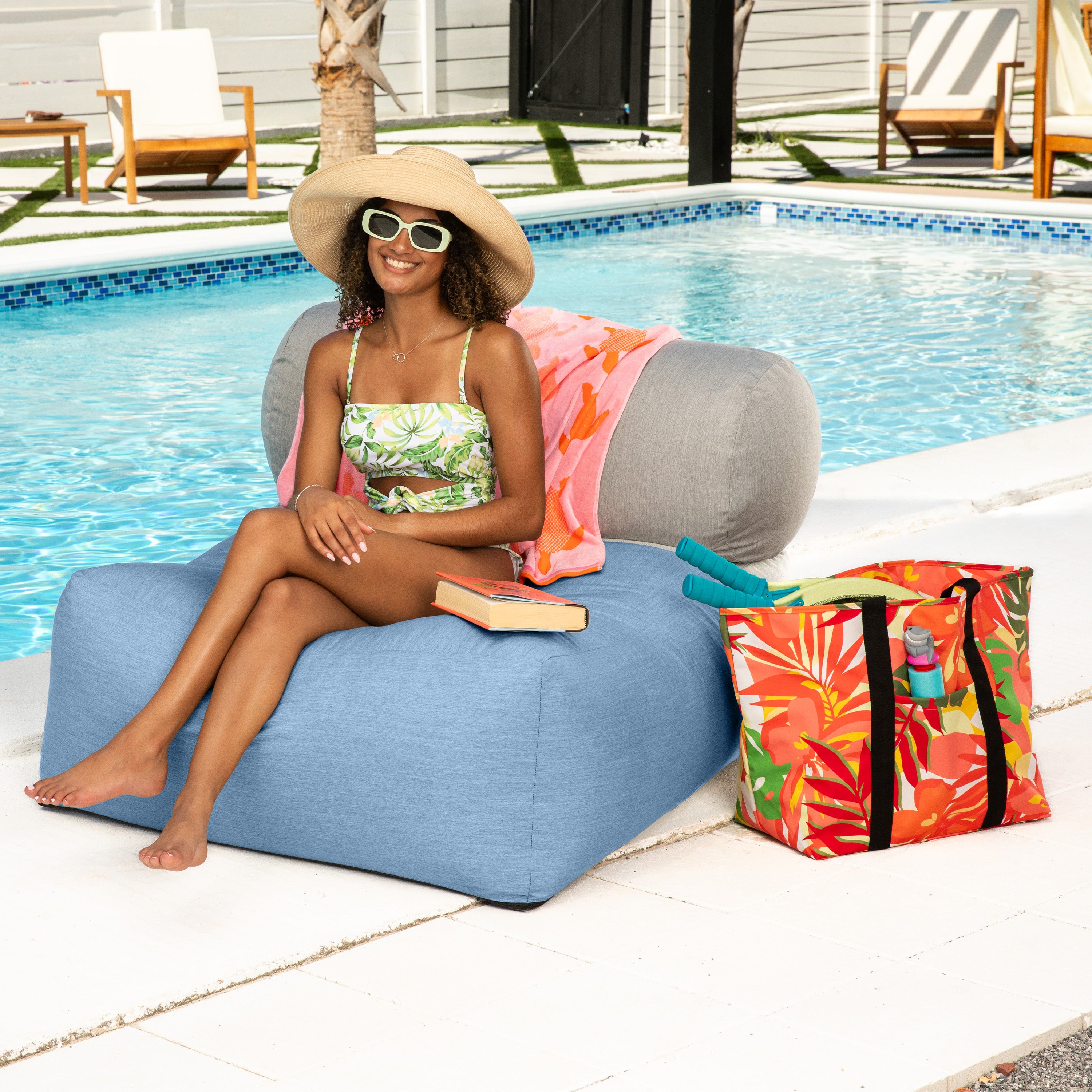 Jaxx Tybee Large Outdoor Lounge w/ Bolster - Sunbrella Ocean