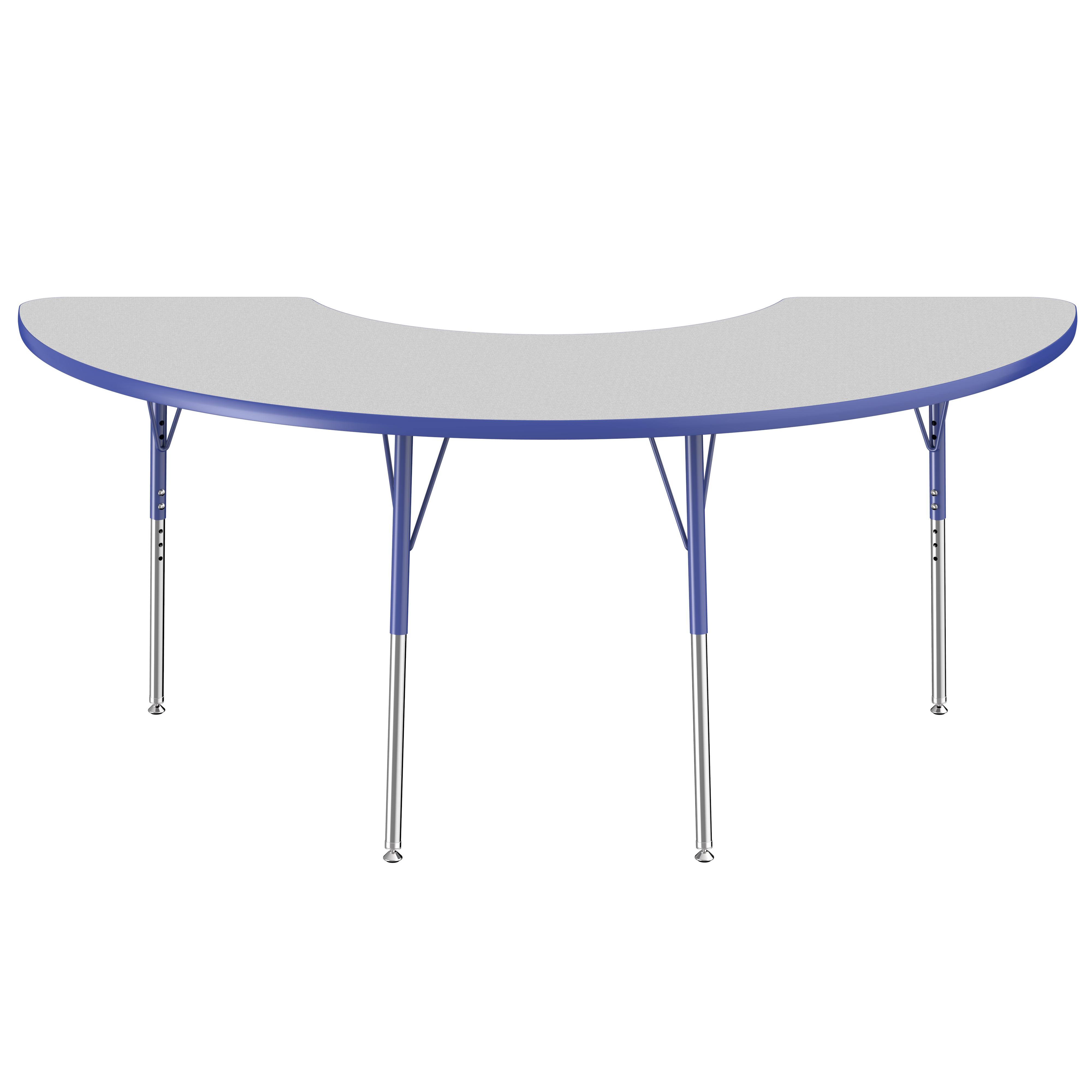 36" x 72" Half Moon T-Molding Activity Table with Adjustable Standard Swivel Glide Legs - Gray/Blue