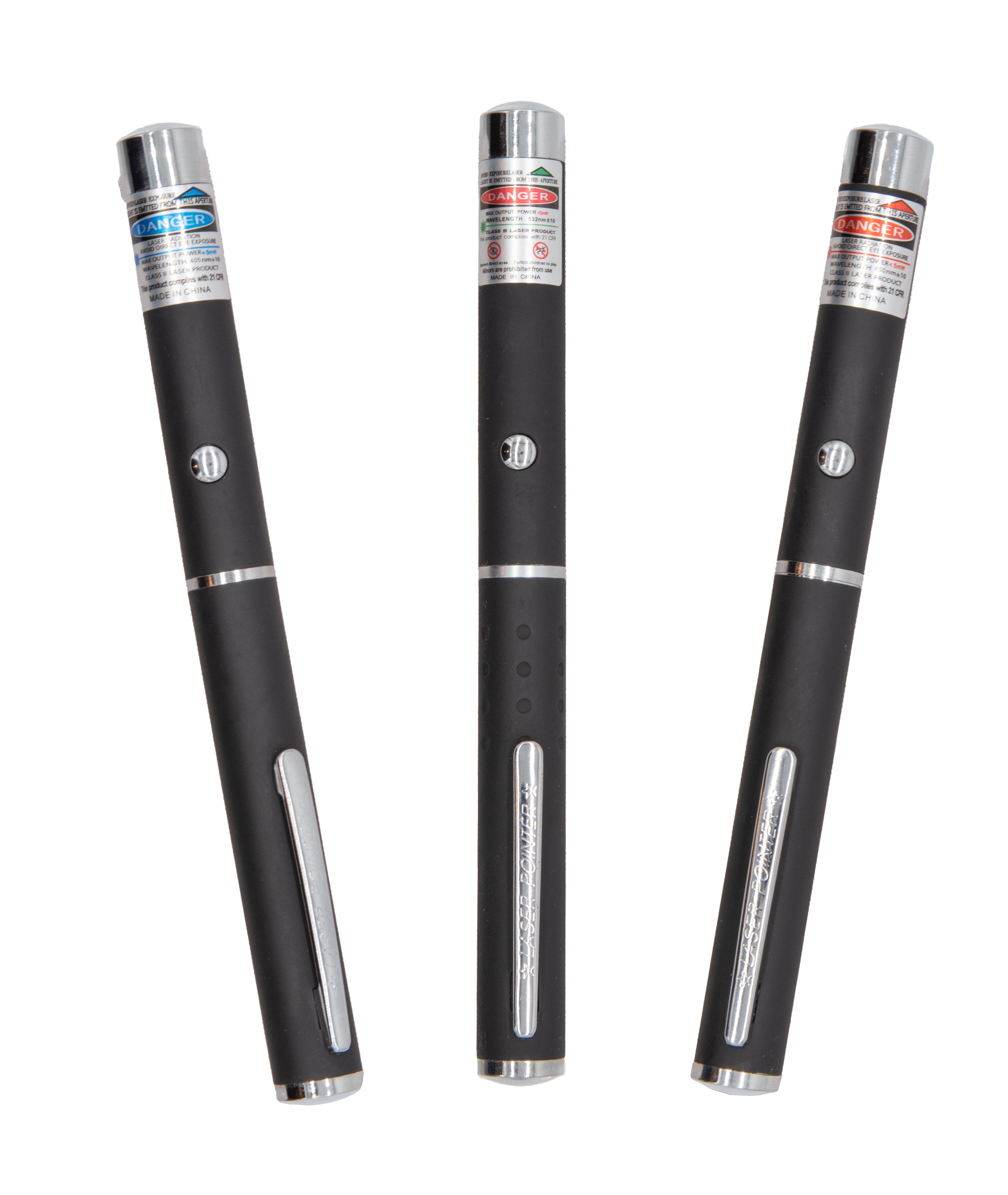 Laser Pointer Set of 3, Green, Red and Violet Lights