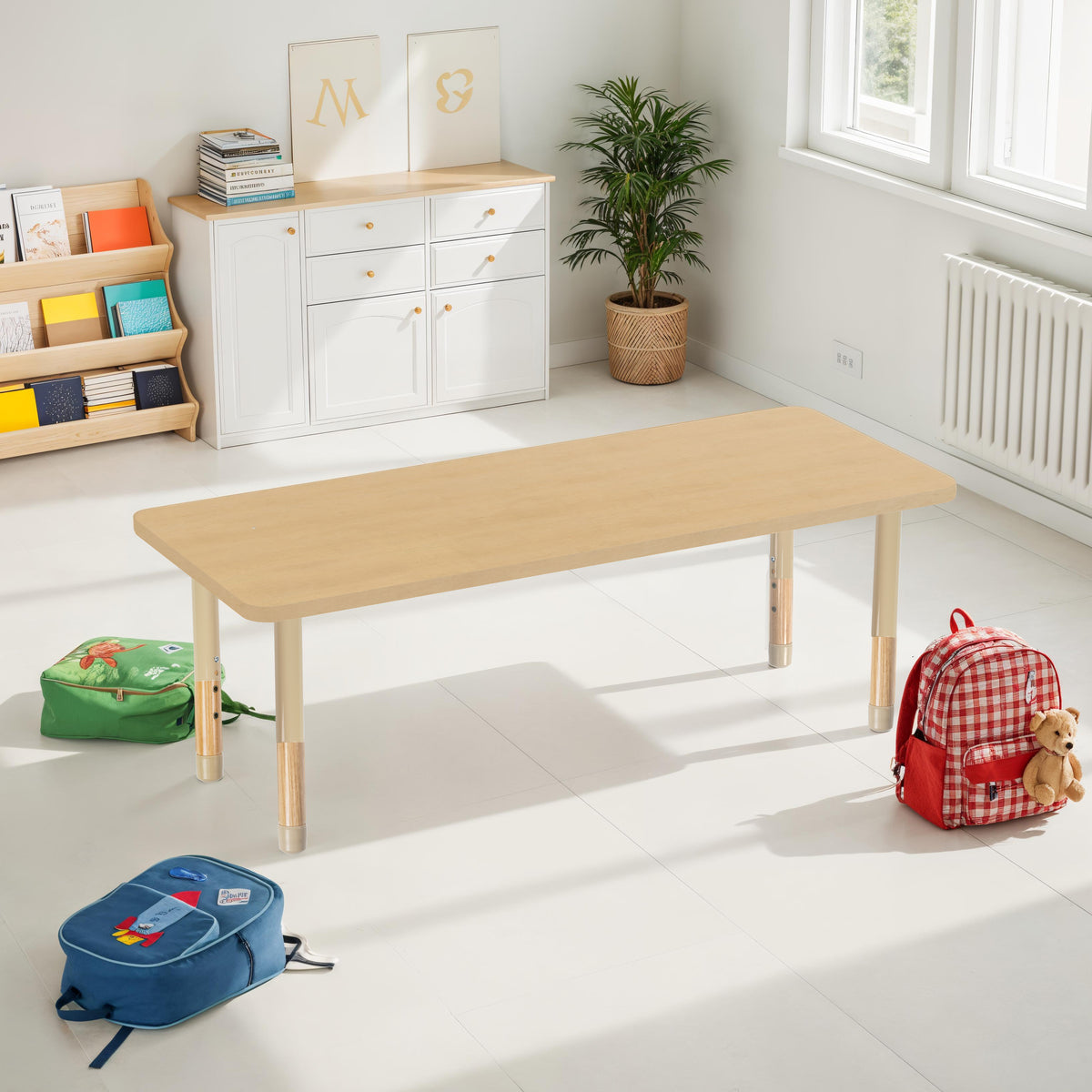 24" x 60" Rectangle Thermofused Activity Table with Adjustable Chunky Wood Legs - Maple Grain/Sand/Natural