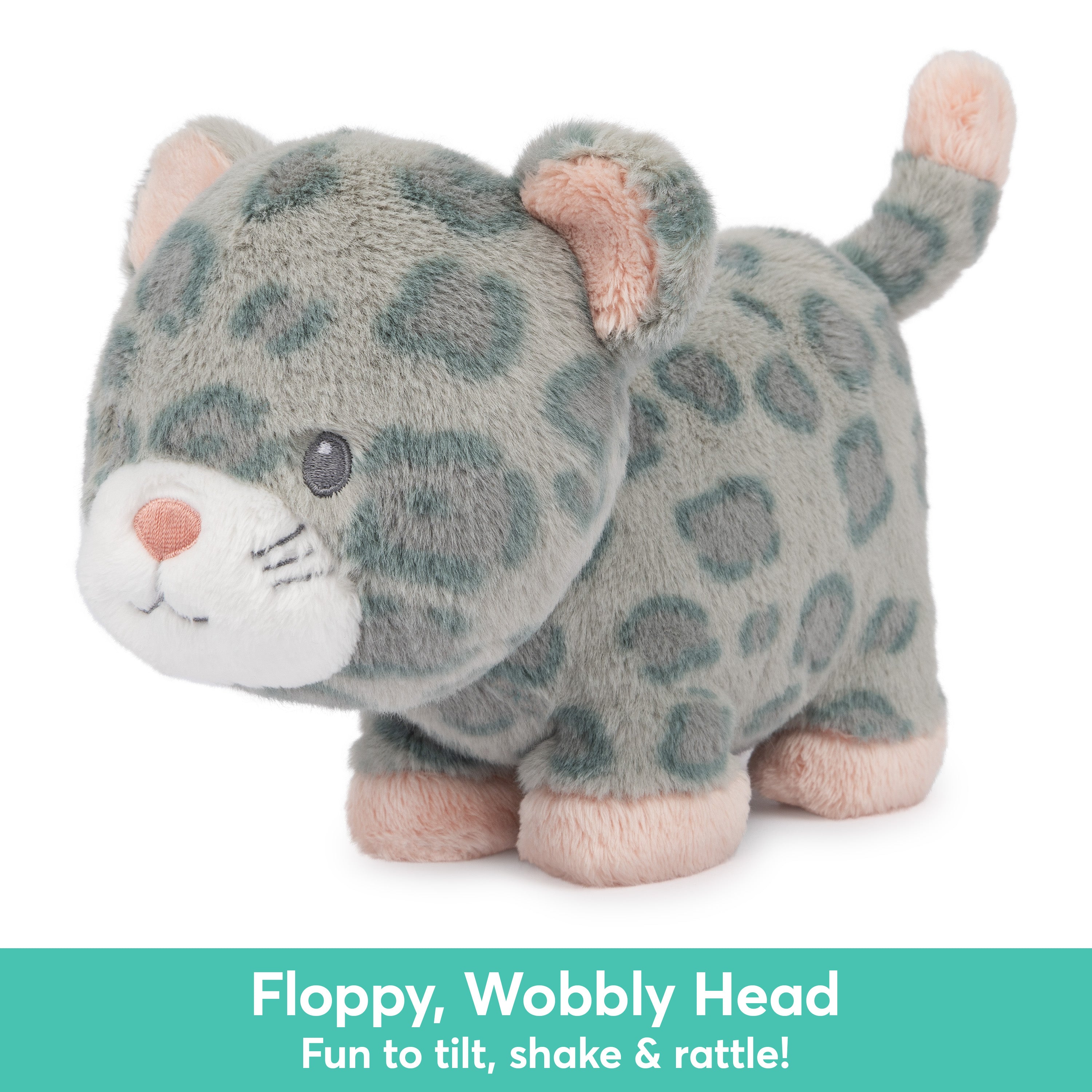 Baby GUND Safari Friends Collection Plush Leopard with Chime, Sensory Toy Stuffed Animal for Babies and Newborns, Gray/Pink, 7"