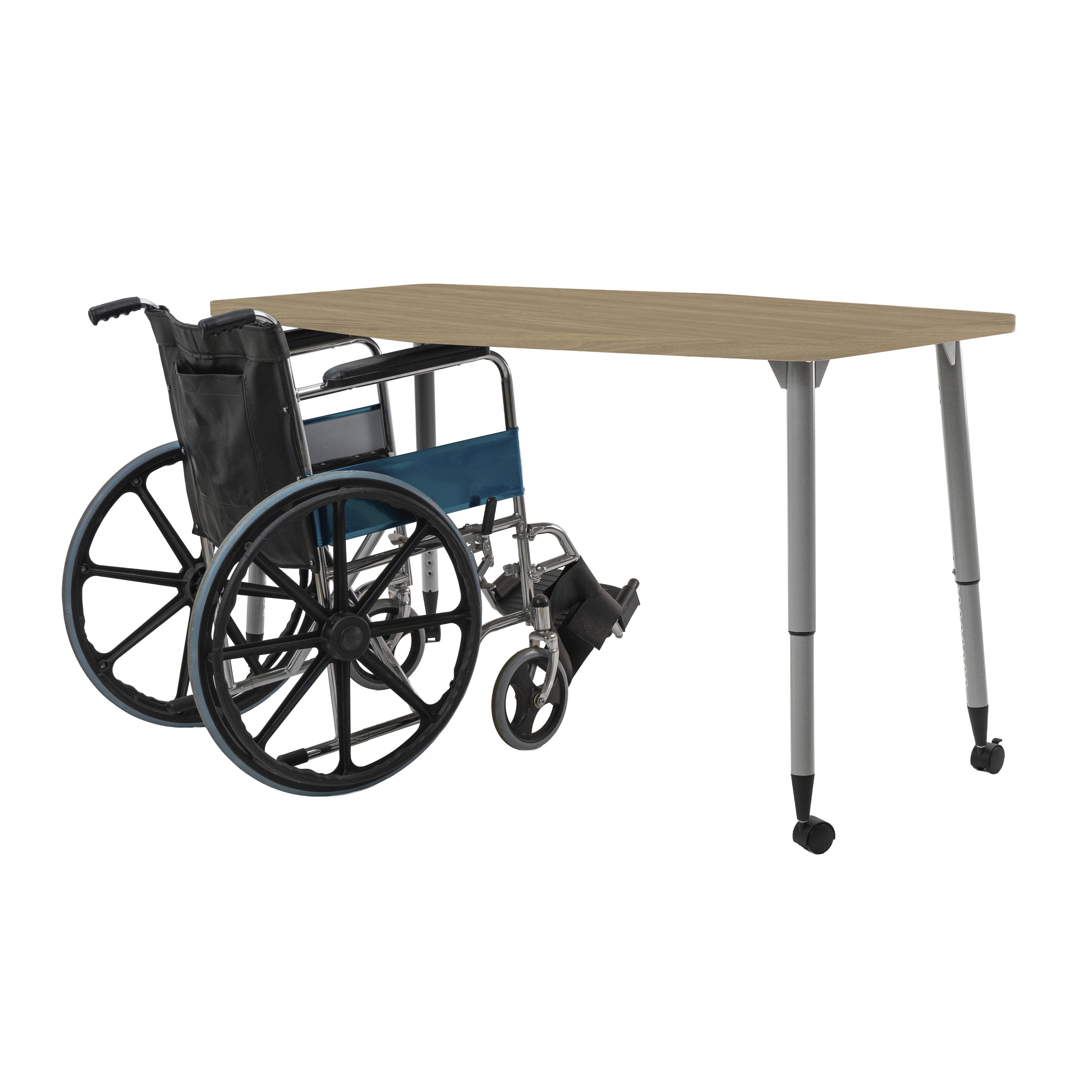 Adapte 34" x 60" Long Hexagon Woodgrain Activity Table with Adjustable Tapered Legs - Pasadena Oak/Silver