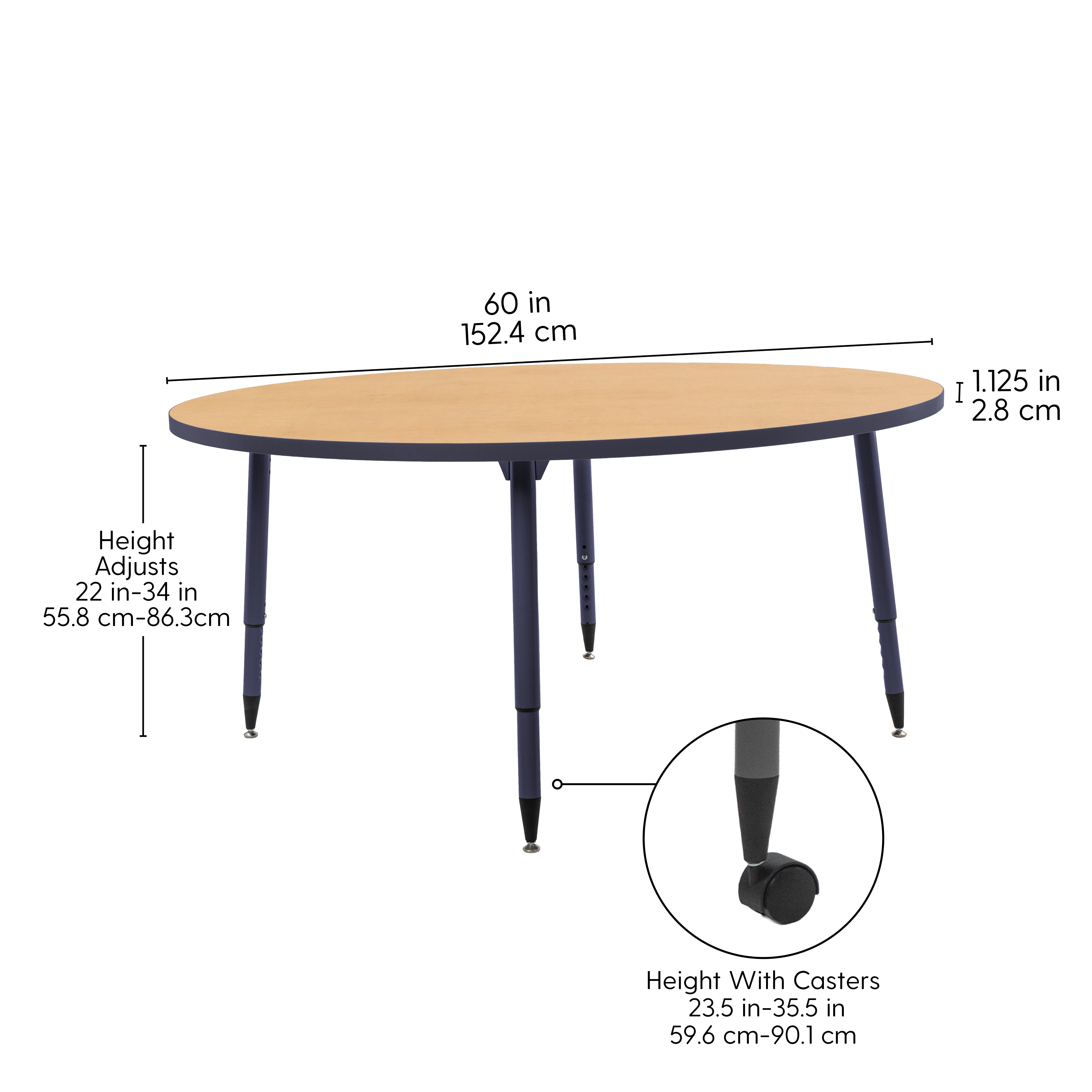 Adapte 60" Round Thermofused Activity Table with Adjustable Tapered Legs - Maple/Navy