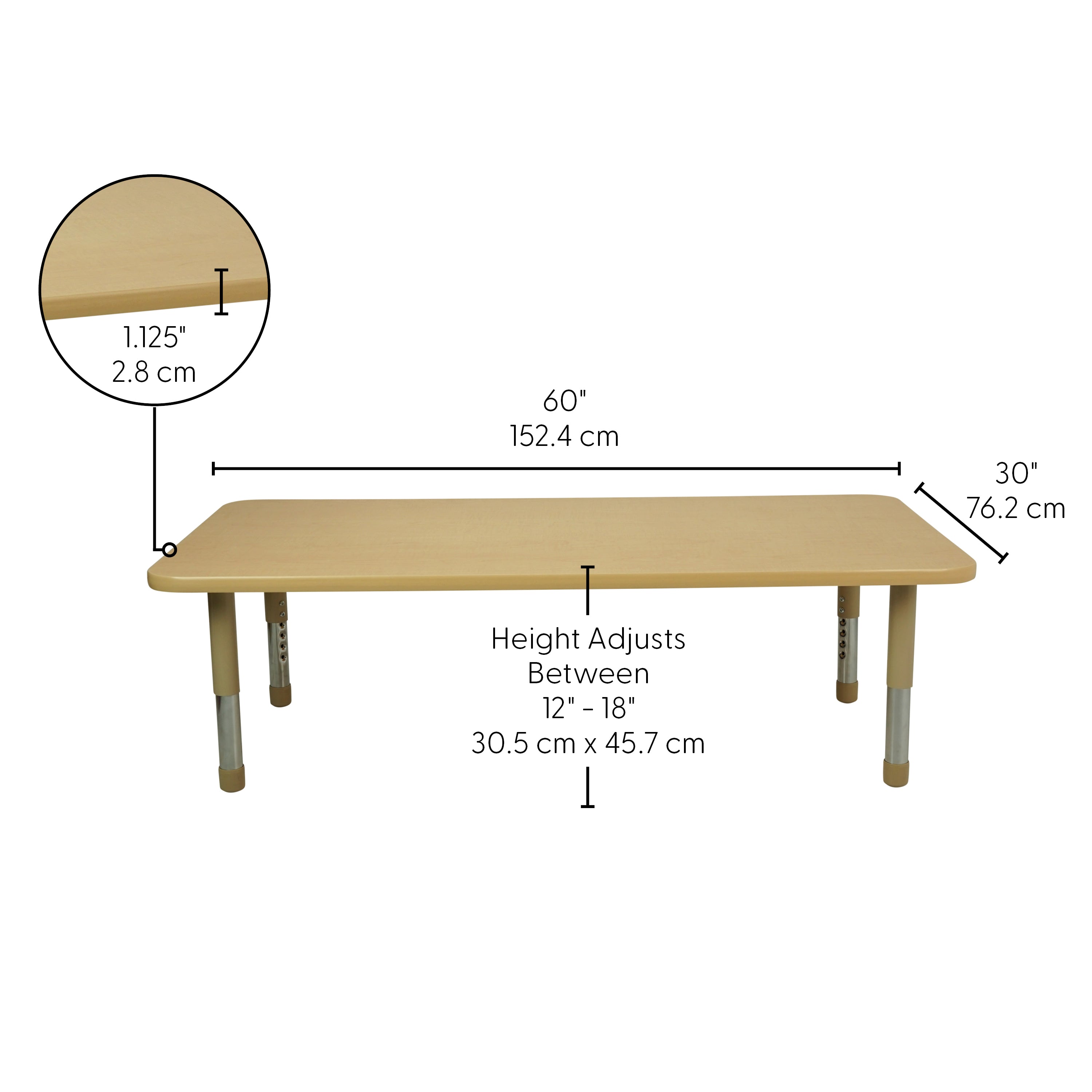 30" x 60" Rectangle T-Molding Activity Table with Adjustable Tiny Tot Legs - Maple/Sand