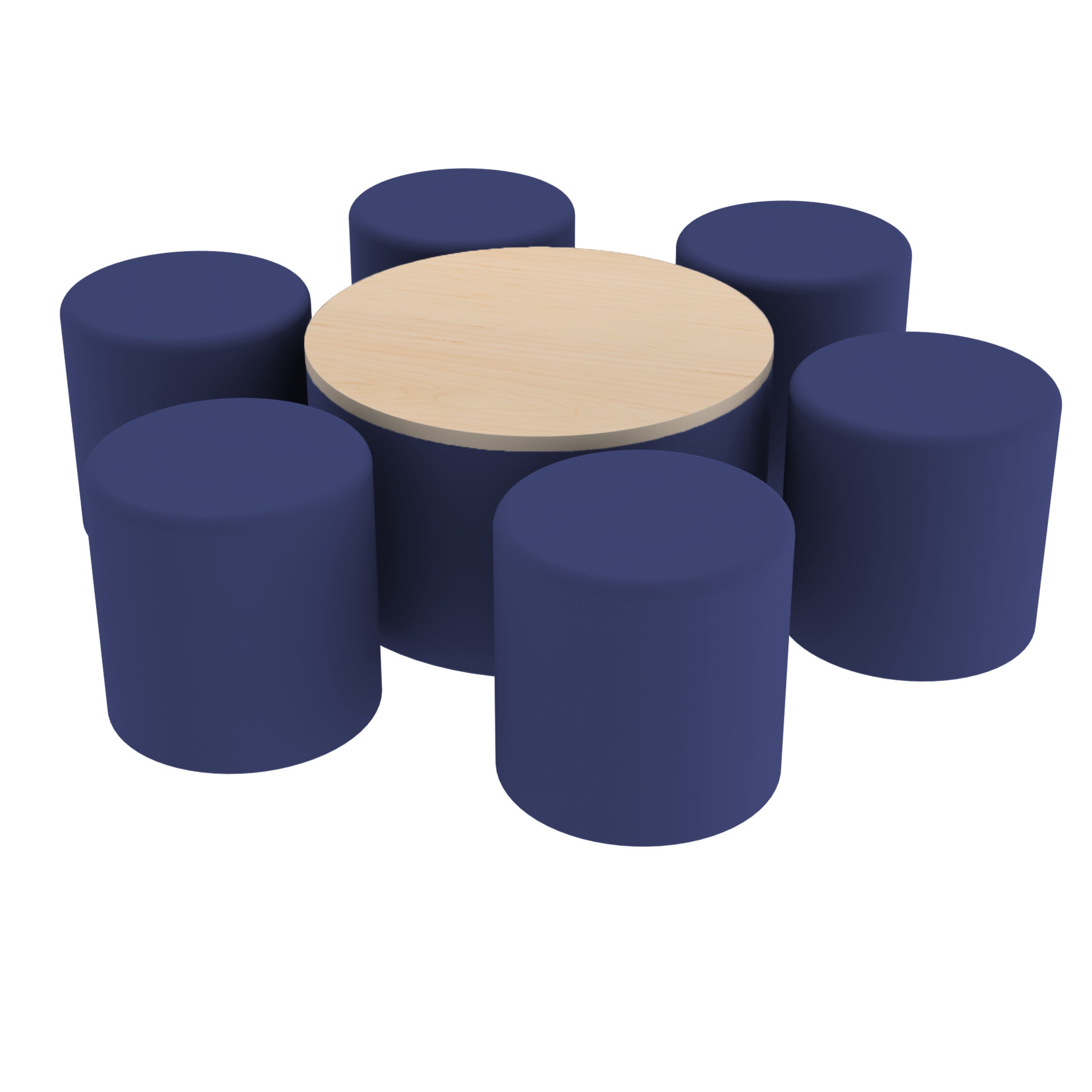 Pro Series 30" Round Ottoman Table with Round 18" H Seating, 7-Piece Set - Navy/Maple