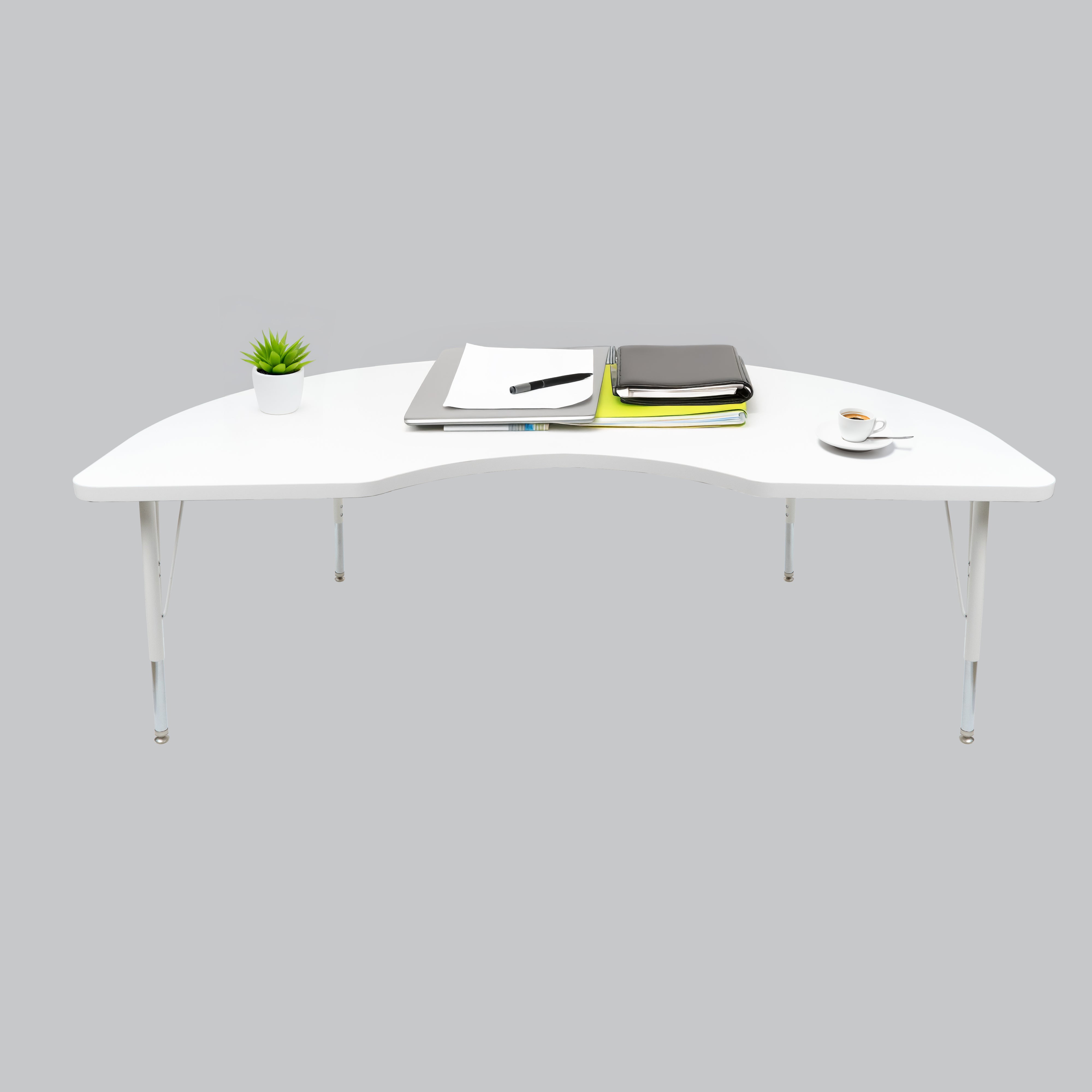 48" x 72" Kidney Thermofused Activity Table with Adjustable Standard Swivel Glide Legs - White/Light Gray/White