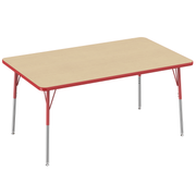 36" x 60" Rectangle T-Molding Activity Table with Adjustable Standard Swivel Glide Legs - Maple/Red